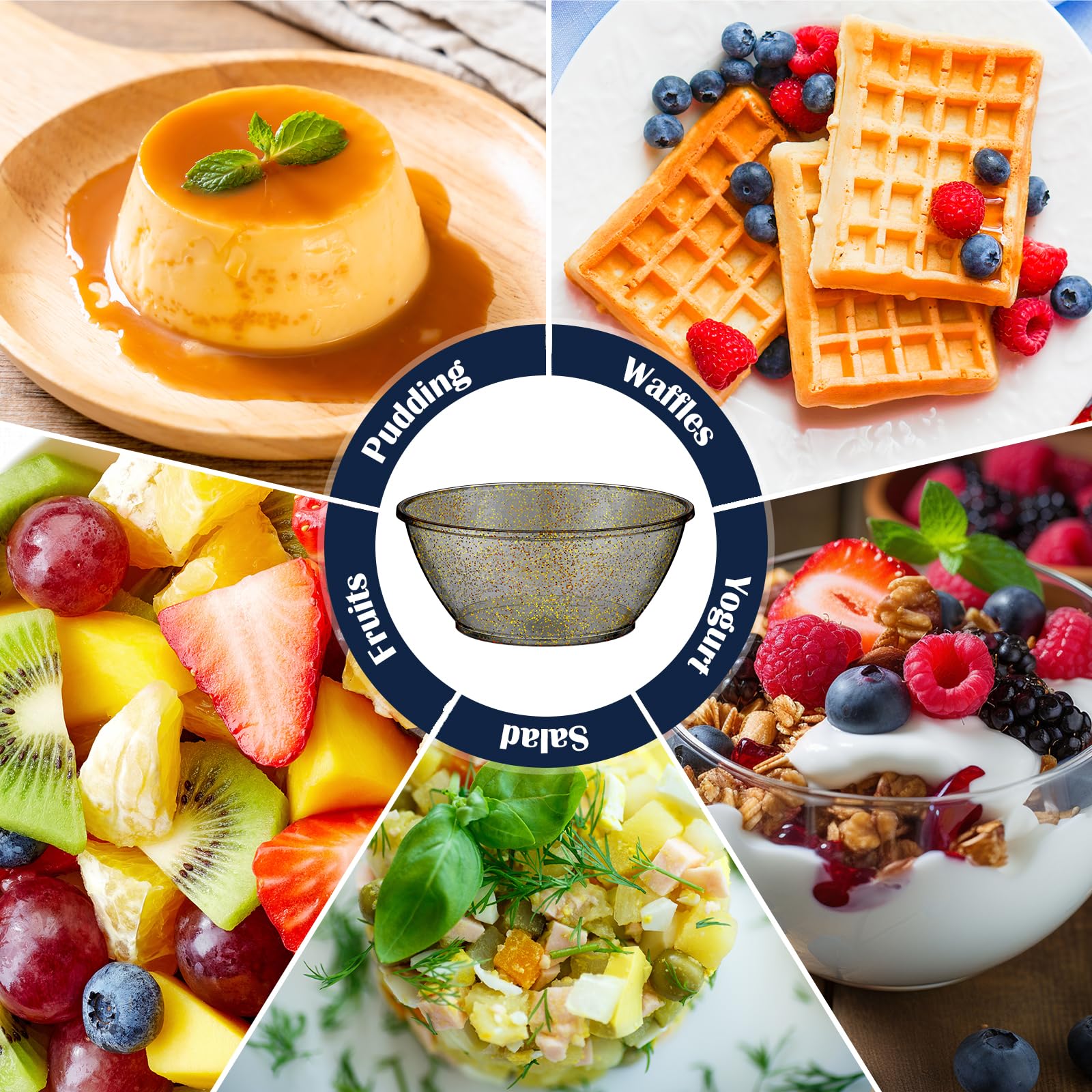 Yungyan 200 Pack Mini Hard Plastic Bowls 6oz Disposable Party Bowl Glitter Bowls Small Salsa Dessert Bowls Ice Cream Candy Fruit Serving Bowls for Wedding Baby Shower Birthday Valentine Party (Black)