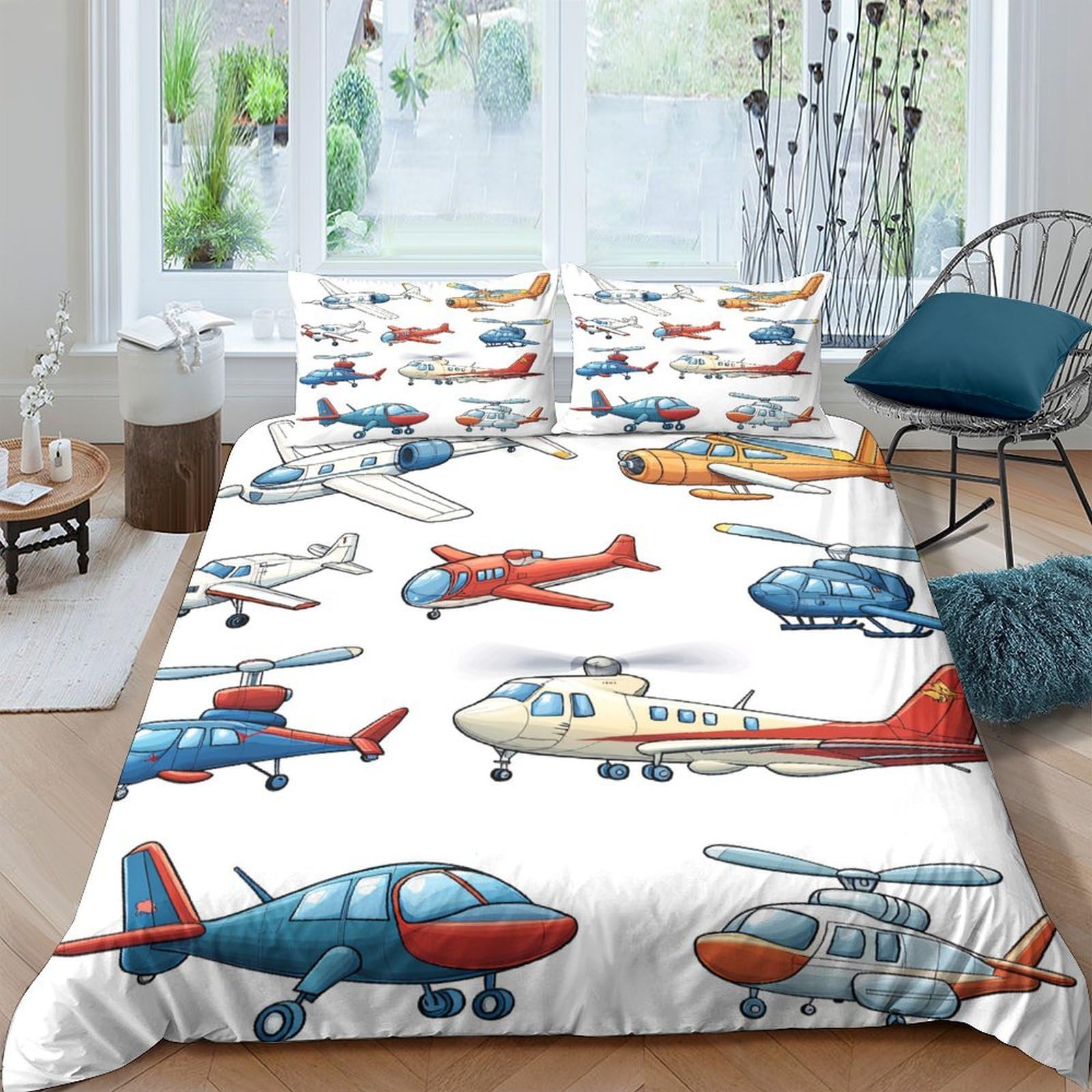 Ctjqhvkz Style-10 3D Printed Airplane Fitted Sheet Microfiber Soft Anti-Slip Aircraft Bed Cover For Bedroom Guest Room Dorm Mattress Protection Single（135X200cm）