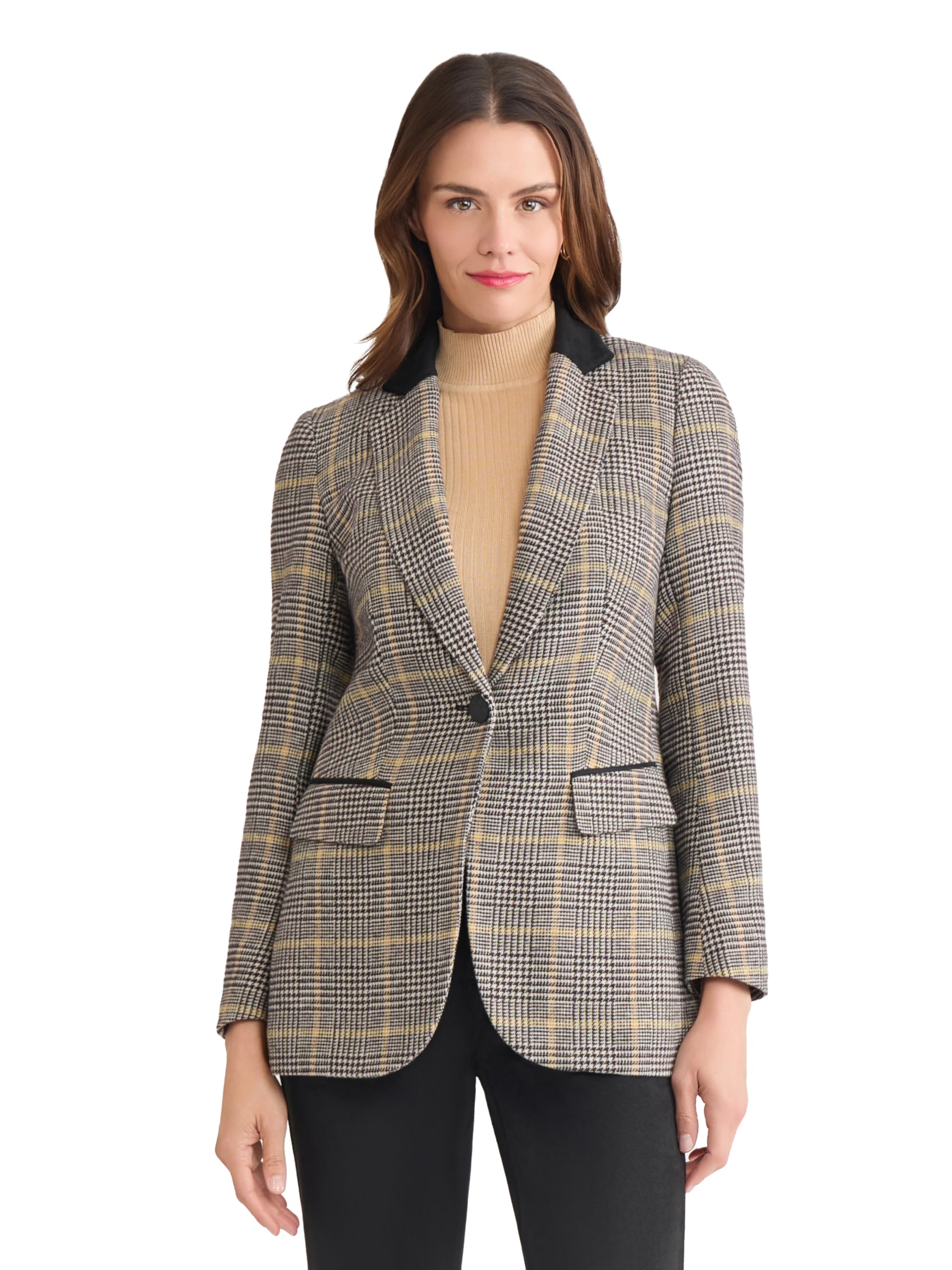 Jones New York Womens Glen Plaid One Button Blazer