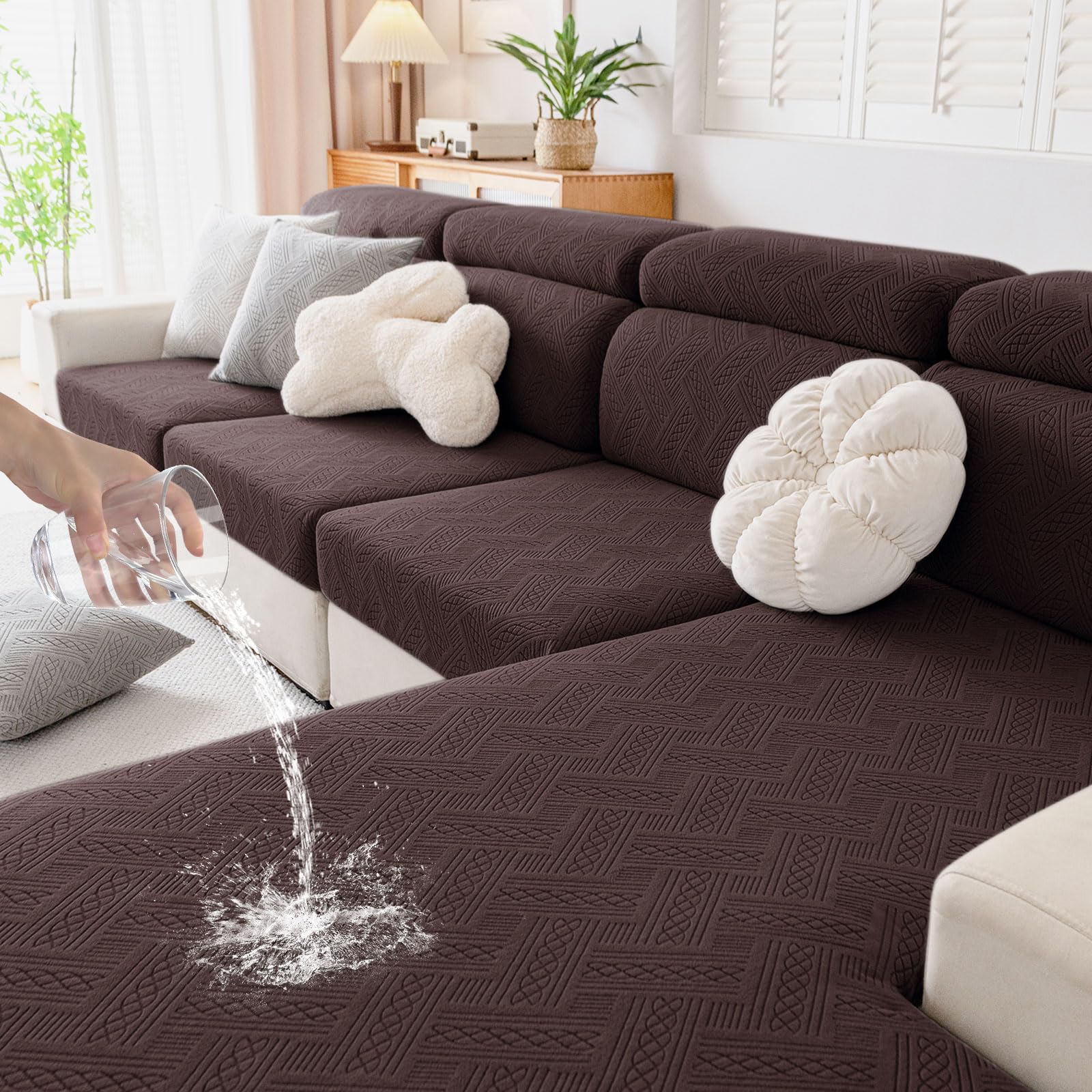 hyha Waterproof Couch Cushion Covers for Sectional Sofa, Sofa Slipcover Washable, Sectional Chaise Lounge Couch Covers L Shape for Pets with Elastic