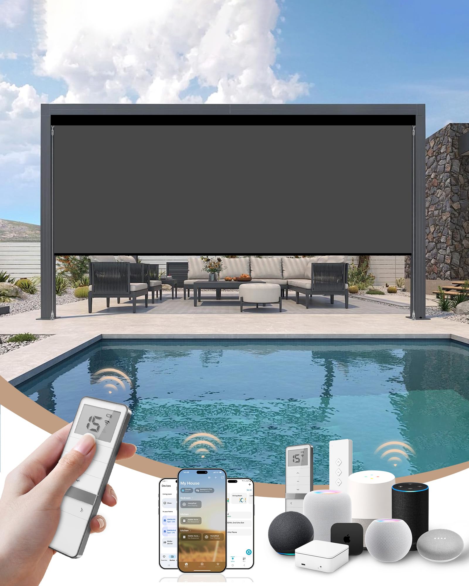 Kincmo Motorized Outdoor Shades, Outdoor Motorized Blinds for Patio Porch