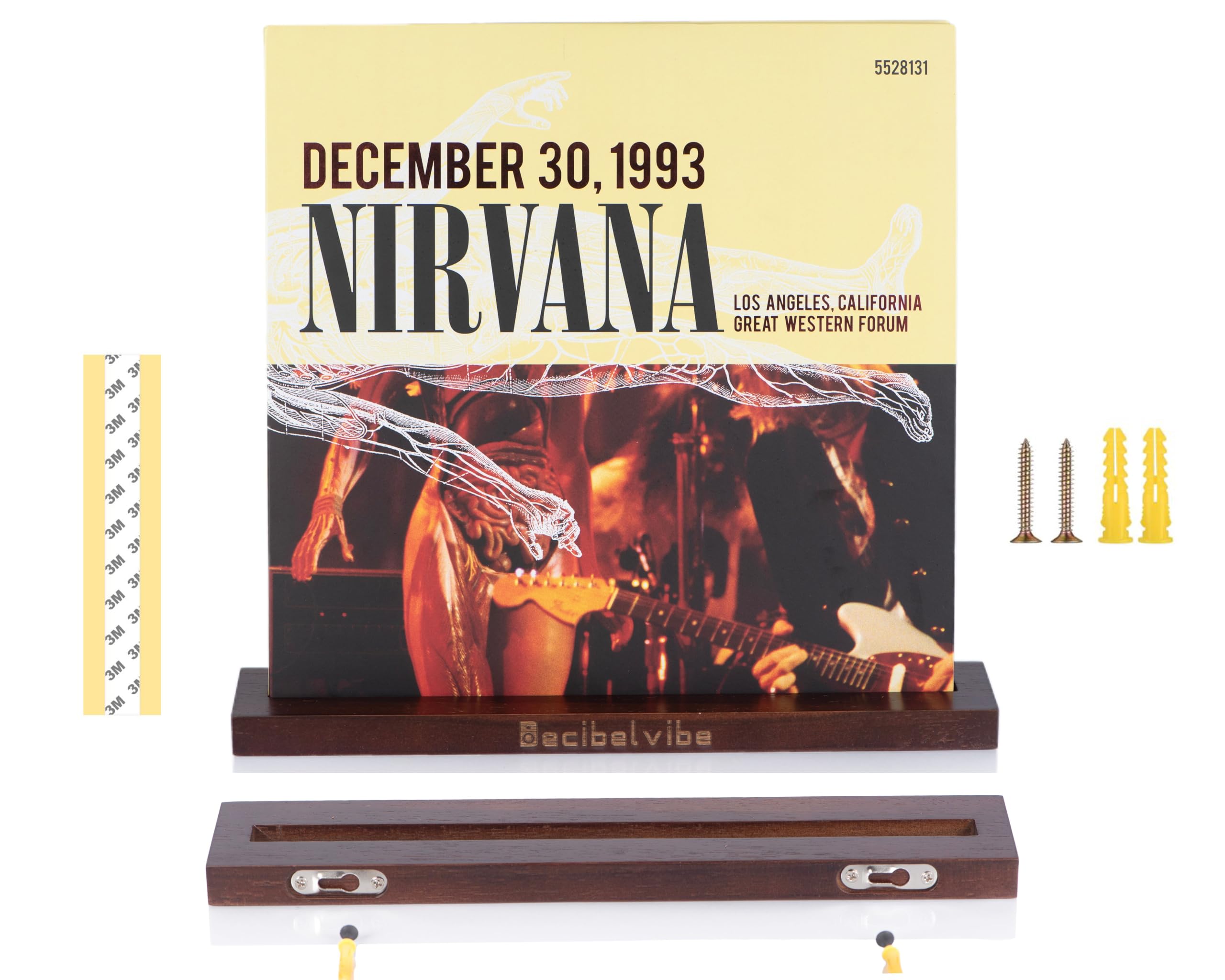 Decibelvibe Vinyl Record Shelf in Wood, Now Playing Stand, Wall Mount, to Showcase your Favorite Vinyls Record, Single and Double Vinyl Display. (Brown)