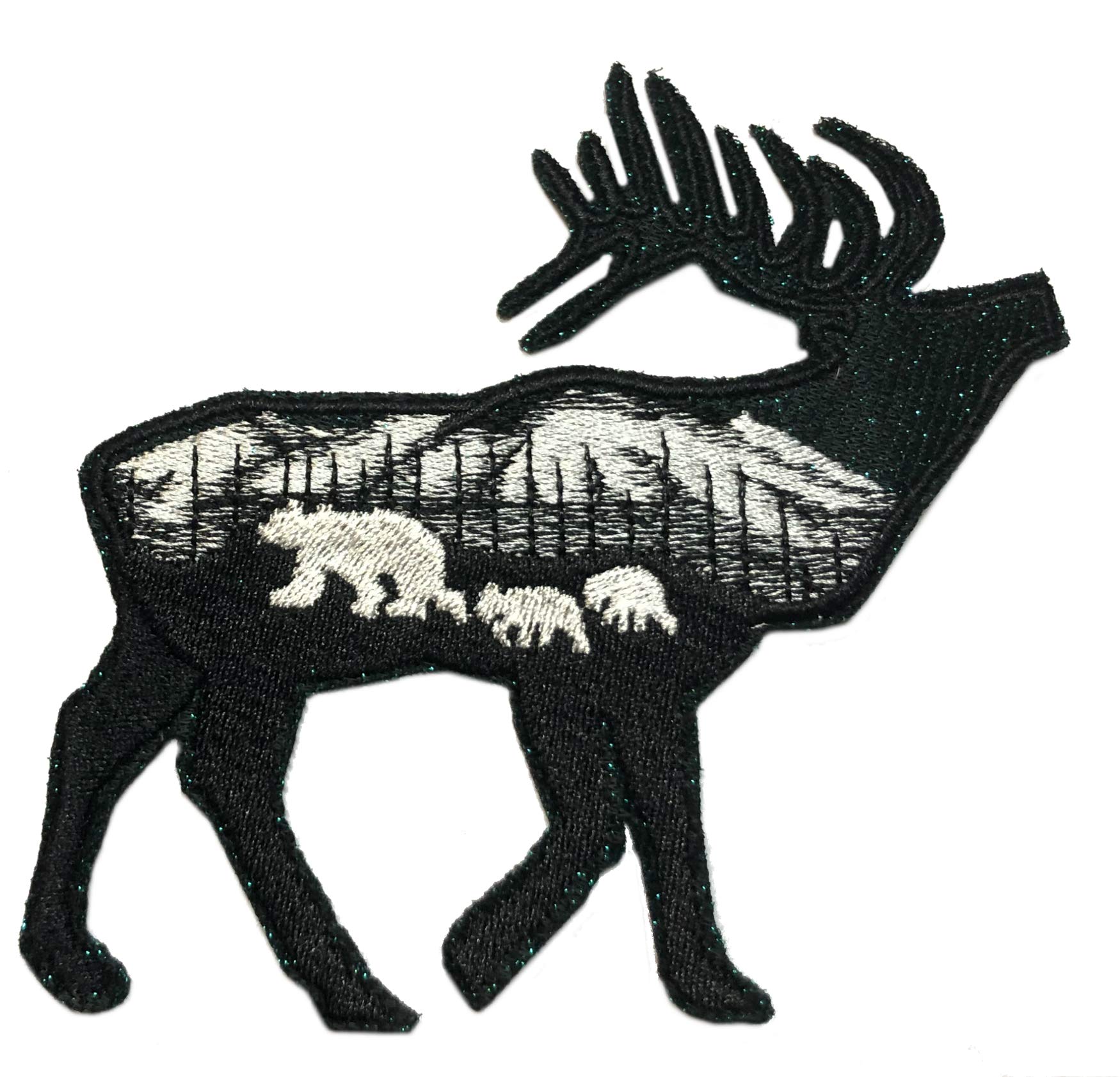 Buffalo Mountain Lion Moon Forest Embroidered Iron-On Patch - Nature Theme Applique
