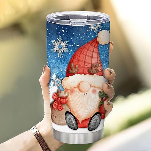 Miniatura 3 de Hyturtle Vaso de Navidad personalizado de gnomo con tapa, 20 onzas, 30 onzas, acero inoxidable, doble pared, aislado al vacío, taza de café, taza de