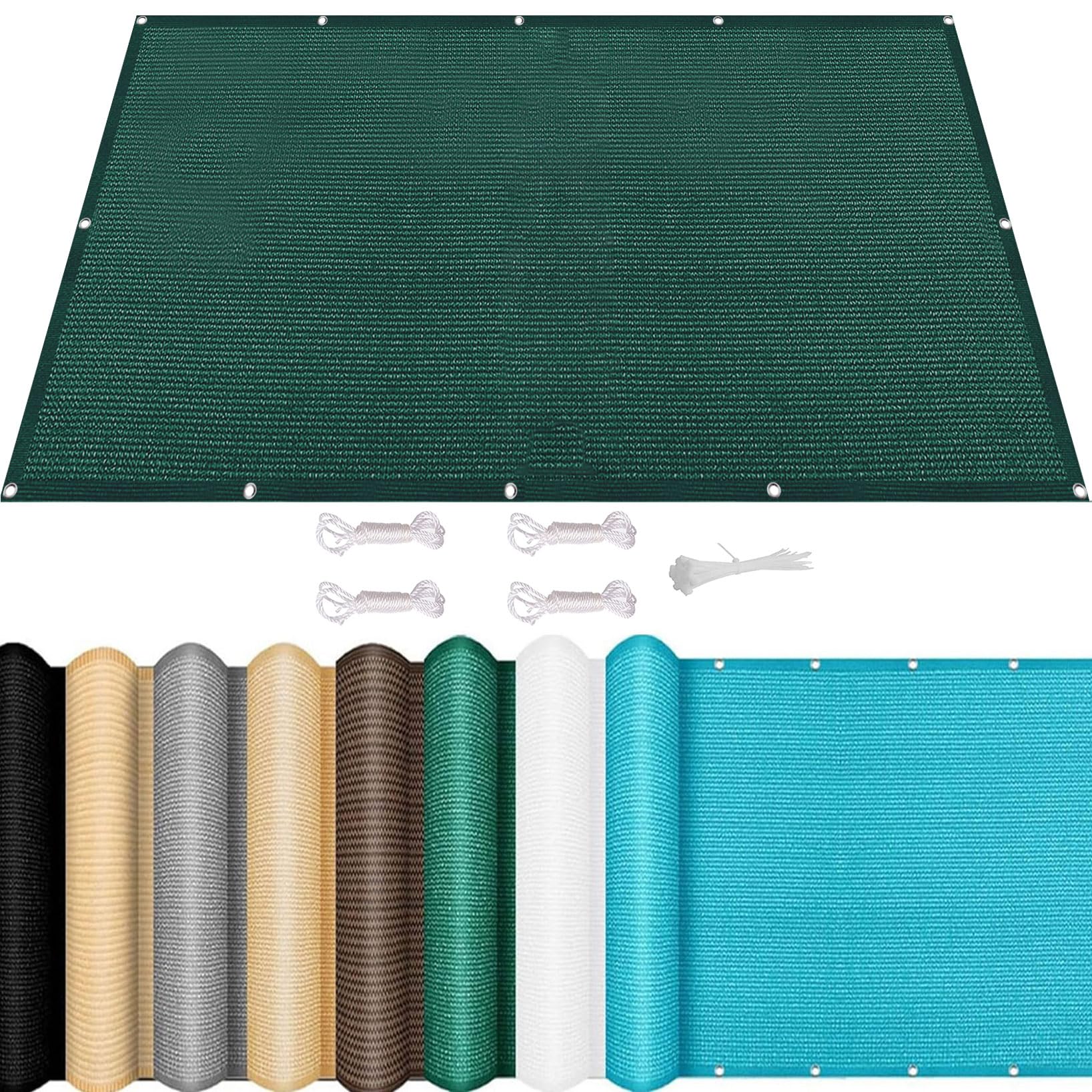 Tenda da Sole Parasole 100 x 500 cm Anti UV 95% Rettangolare Traspirante Tende per Pergolato Esterno con Fune e Occhiellato per Cortile Patio e Campeggio, Verde Scuro