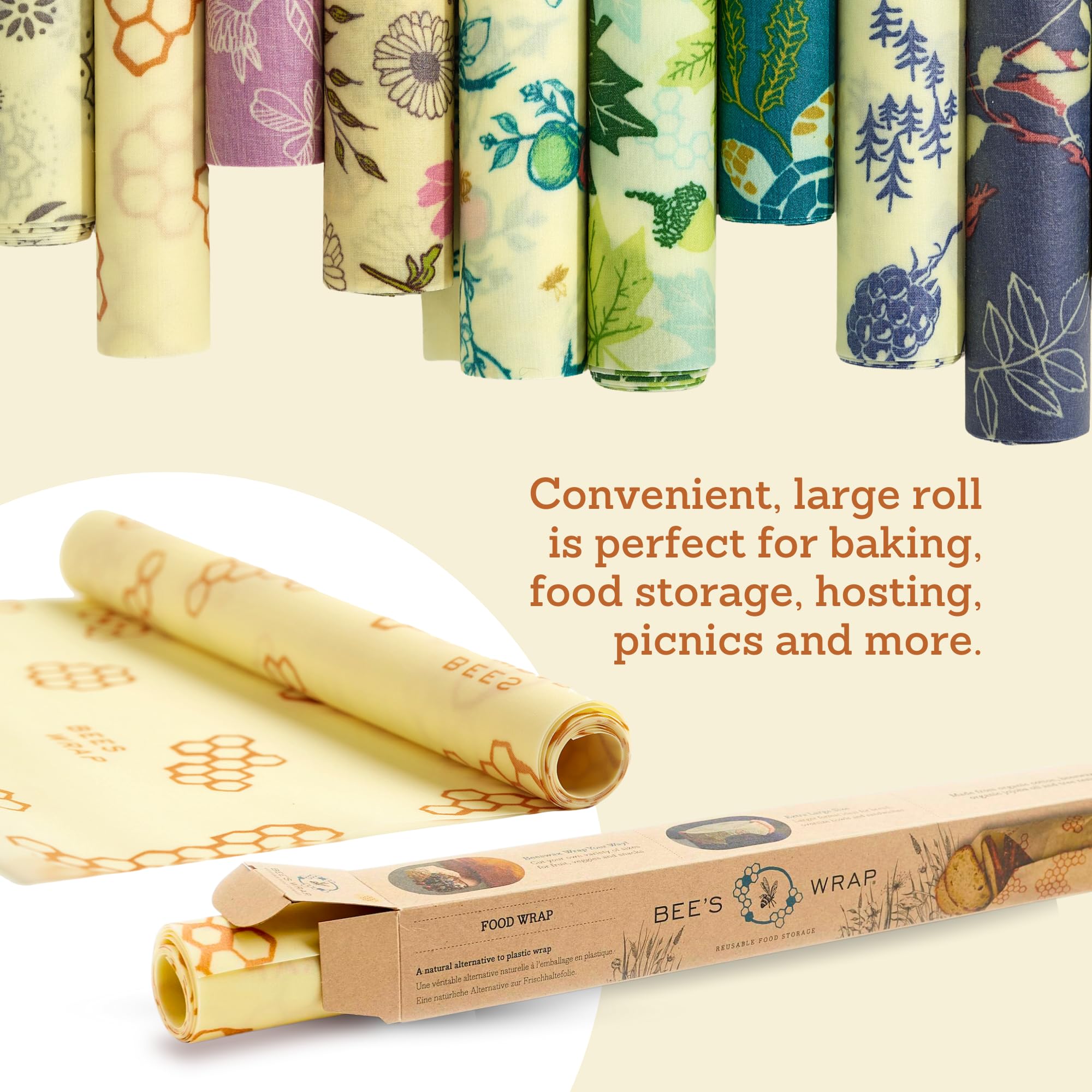 Bee's Wrap Rotolo di carta cerata per alimenti, per feste in giardino, 35,6 x 132,1 cm, prodotto negli Stati Uniti, riutilizzabile, in carta cerata e copertine per ciotole, alternativa biologica ed