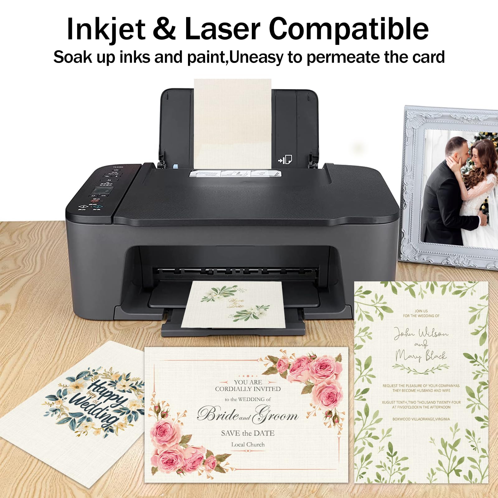 Goefun - Cartulina texturizada de papel de lino crema de 5 x 7, tarjetas de índice marfil para invitación de boda, papel de lino de 80 libras para impresión, invitaciones, artes y manualidades y