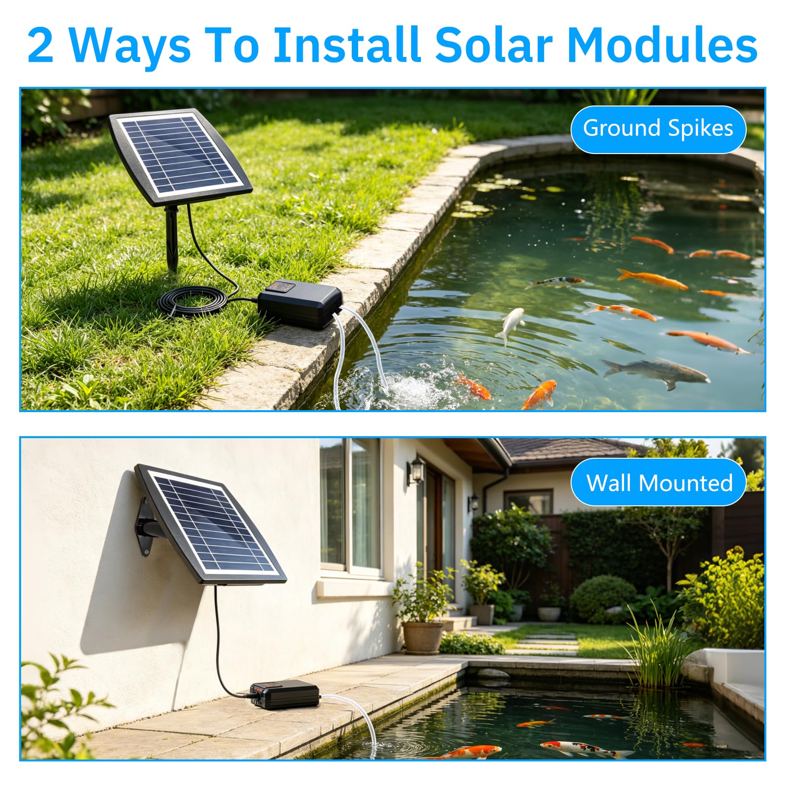 Aeratore solare per laghetto, Pompa di Ossigeno Solare, 3 W, Tubo da 3 M, IPX5, Silenziosa, per Laghetti da Giardino, Cisterna Idroponica, Acquario, Laghetto per Pesci