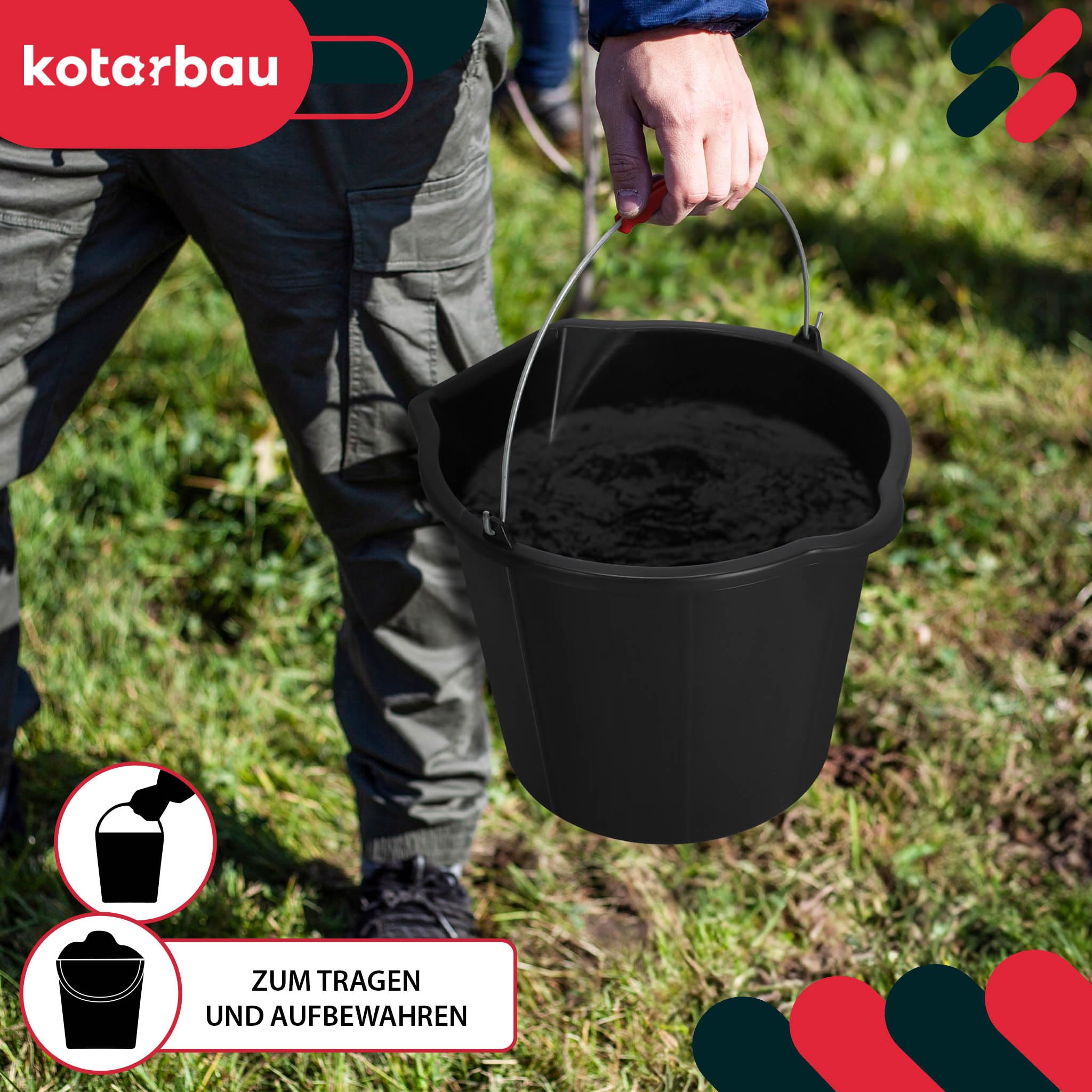 KOTARBAU® Secchio in plastica con beccuccio, 15 l, con manico, colore nero