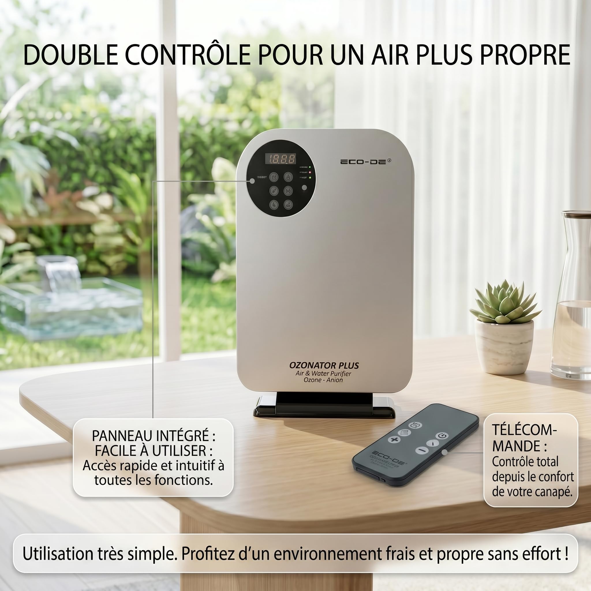 ECODE® Générateur d'ozone Purificateur d'air et d' Eau,Ozonator Plus, Machine à Ozone pour Purification et Élimination des Odeurs, Télécomande, Enlève les Pesticides sur Légumes, Fruits Ozone 500mg/h