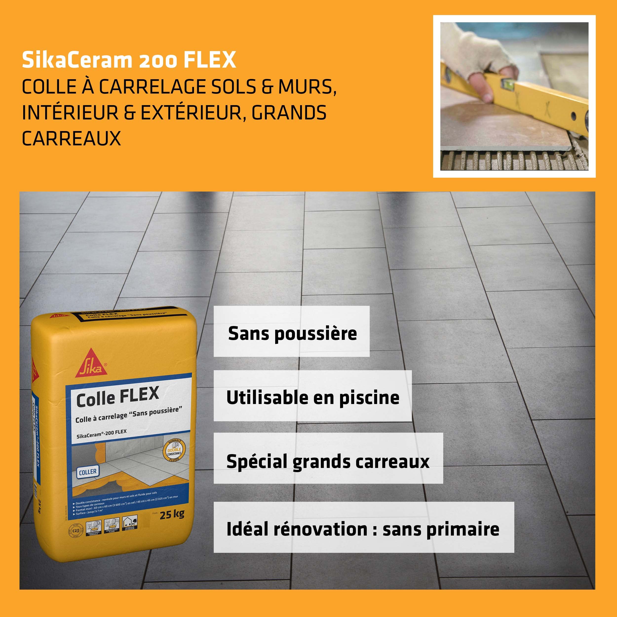 SikaCeram 200 Flex - Colla per piastrelle a doppia consistenza, senza polvere, per piastrelle in ceramica e pietre naturali (3600 cm² max), 25 kg