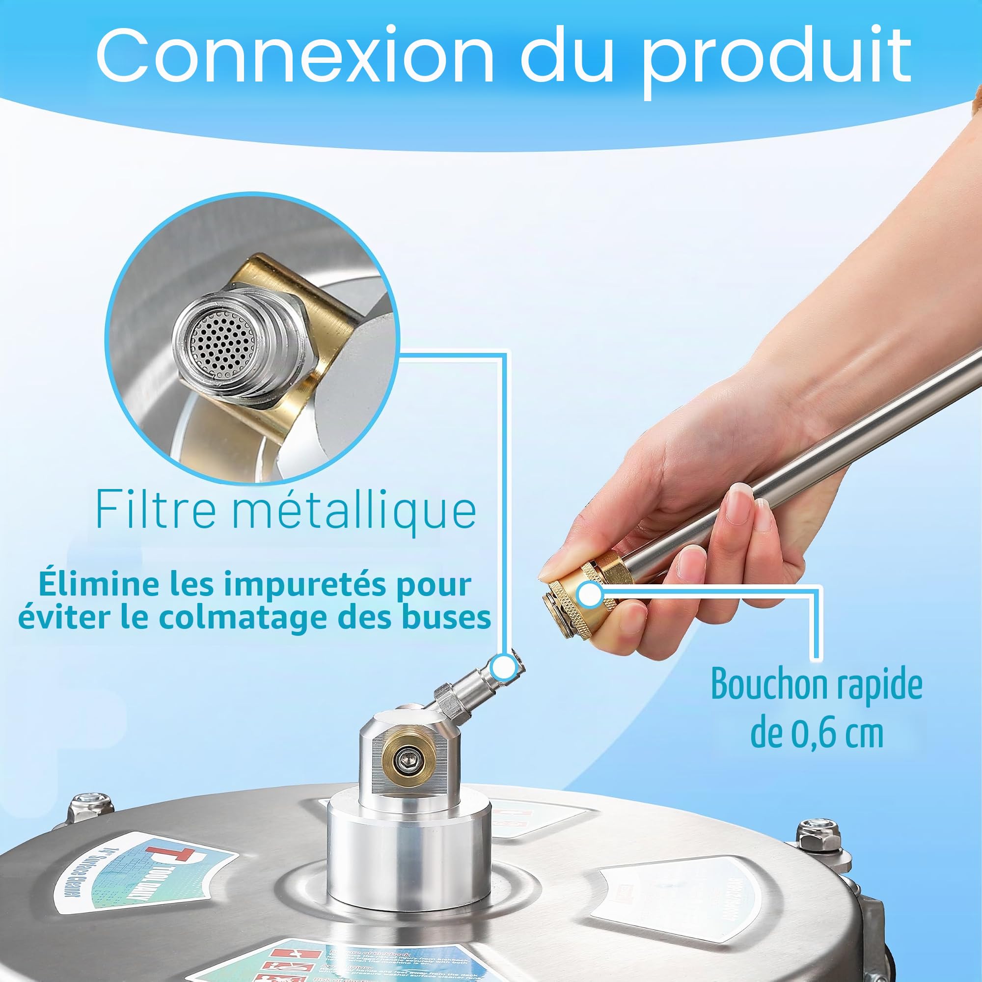 Tool Daily Nettoyeur de Surface pour Nettoyeur Haute Pression de 35,6 cm, Fixation en Acier Inoxydable avec 4 Roues, 2 Rallonges et 2 Buses de Rechange, 4000 PSI