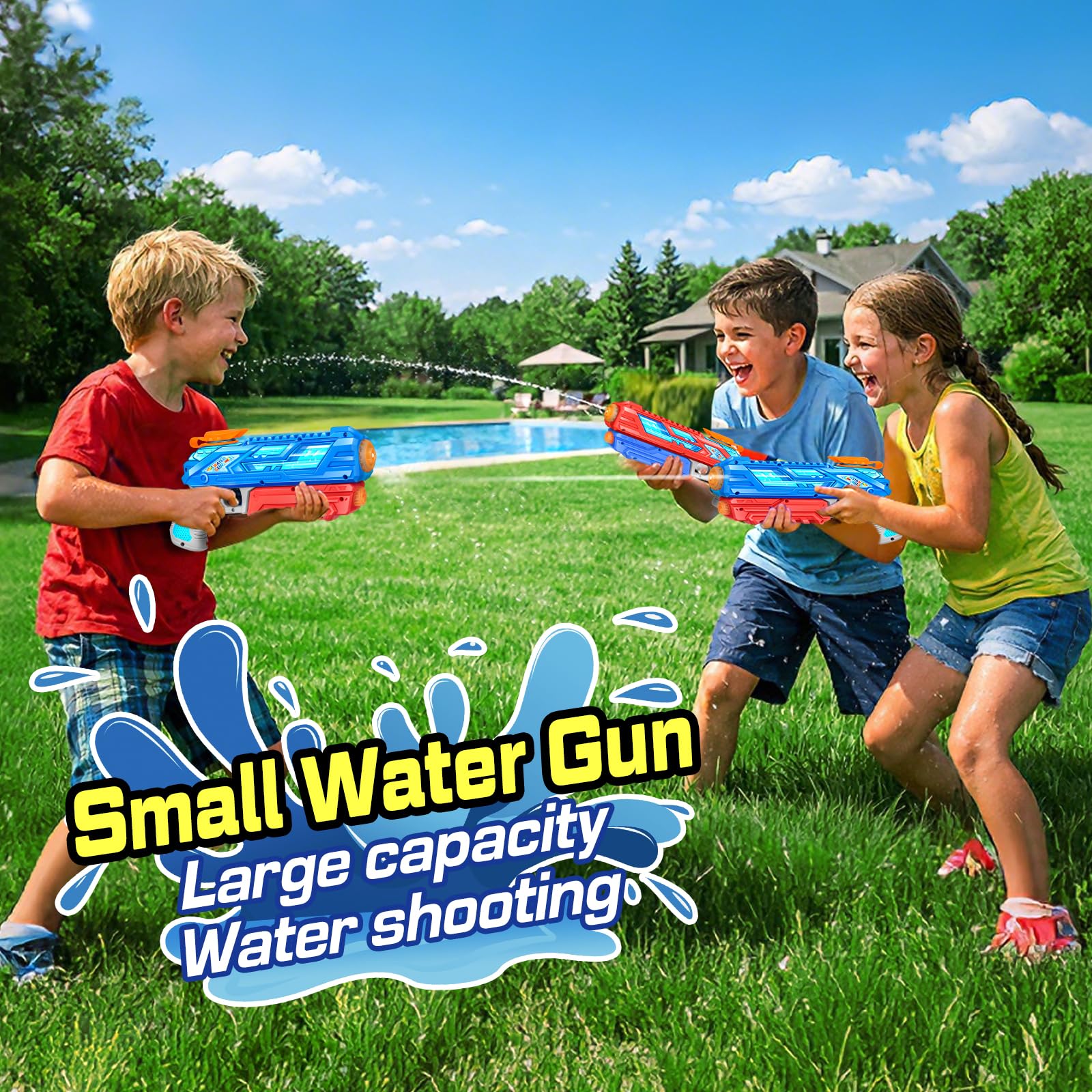 RONSTONE Lot de 2 Pistolets à Eau pour Enfants - Pistolet à Eau de 280 ML avec Une Portée de 8,8 mètres - Jouet pour Piscine, Jardin, Fête D'été en Extérieur (Bleu&Rouge)