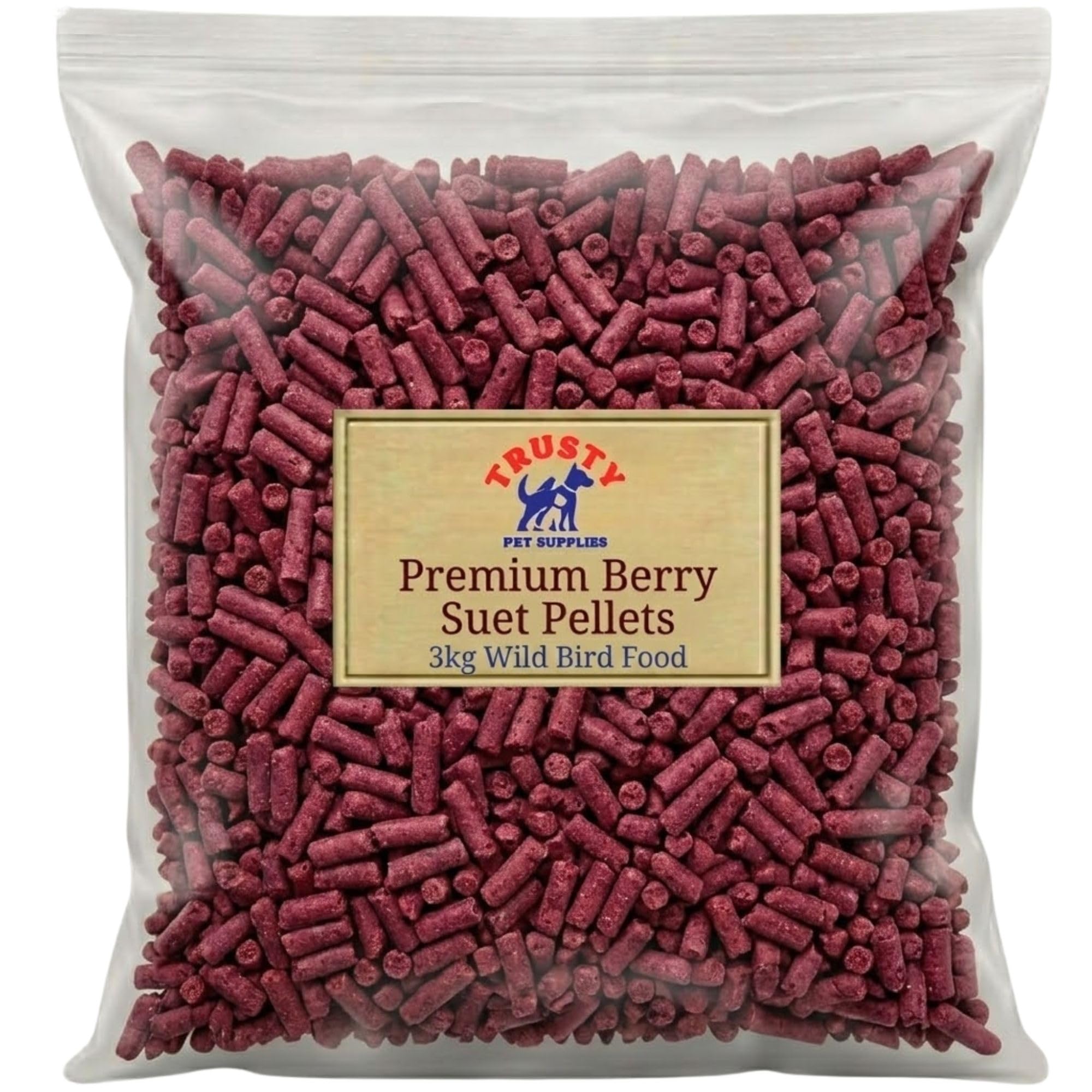 Premium Berry Suet Pellets 3kg | Suet Pellets for Wild Birds | No Mess Bird Food | Wild Bird Feed for Robins, Blackbirds, Songbirds and Other Garden Birds | By Trusty Pet Supplies