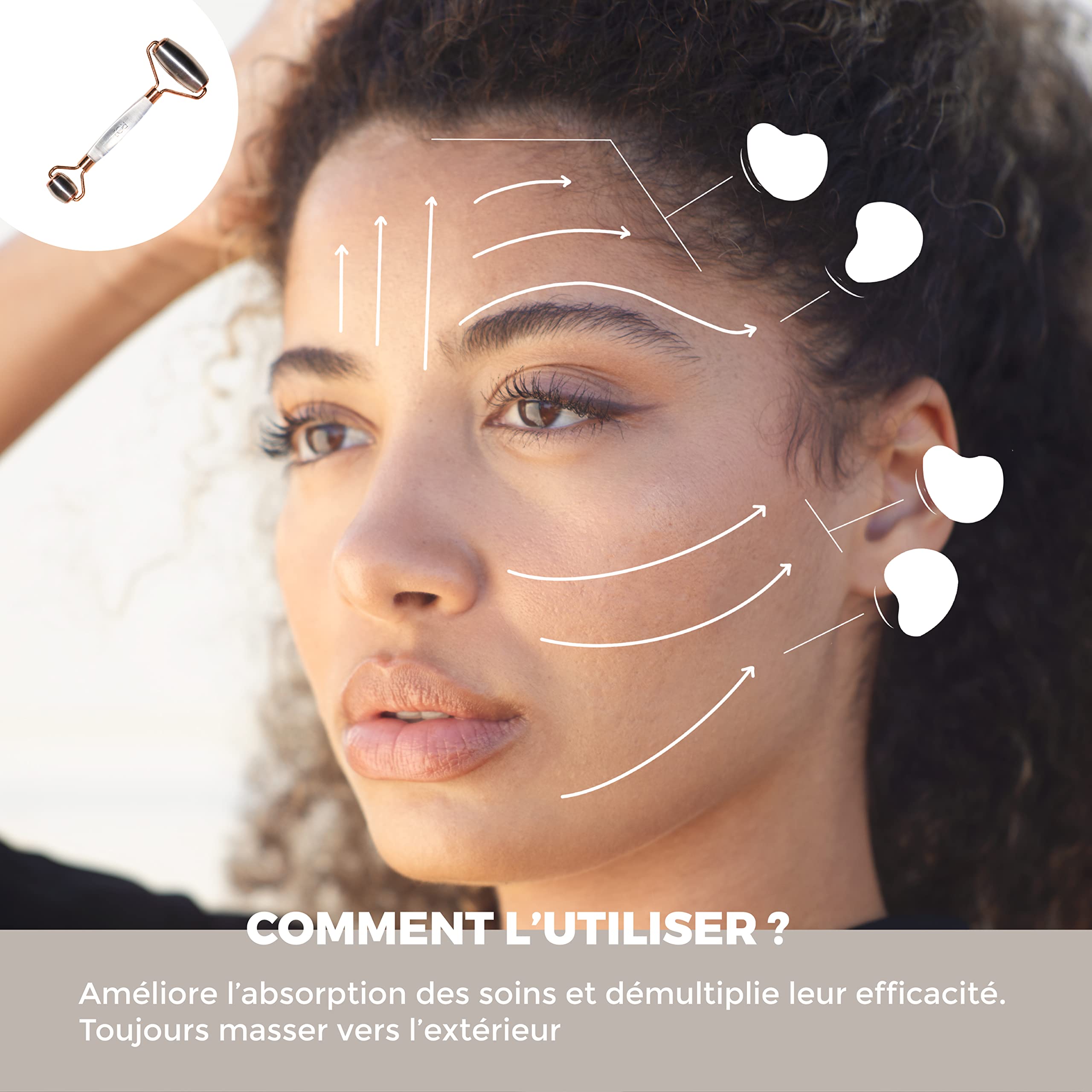 ROLL ON JADE - Ga Sha Cryo, Outil visage Cryothérapie, Décongestionne, Raffermit, Réduit les Inflammations