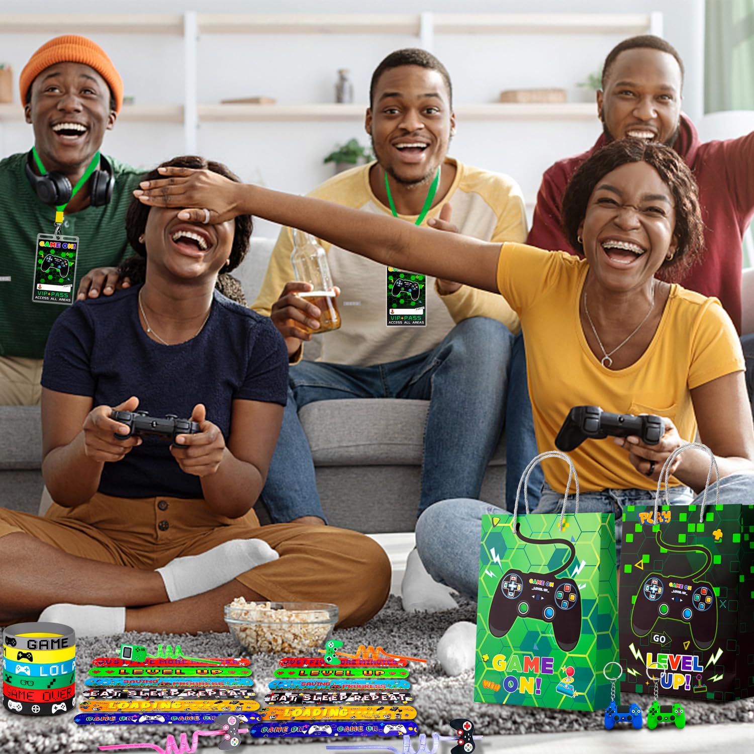 Bomboniere Videogiochi Feste di Compleanno, 110pcs Set di Gaming Festa Bomboniere Includere Sacchetti Regalo per Videogiochi Portachiavi Adesivi Braccialetti etc Regalo a Tema di Gioco per Bambini