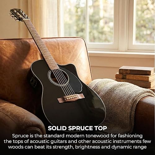 Miniatura 6 de Fender CD-60SCE Dreadnought - Guitarra acústica electroeléctrica de tapa sólida - Paquete negro con estuche duro, cable de instrumento, afinador,