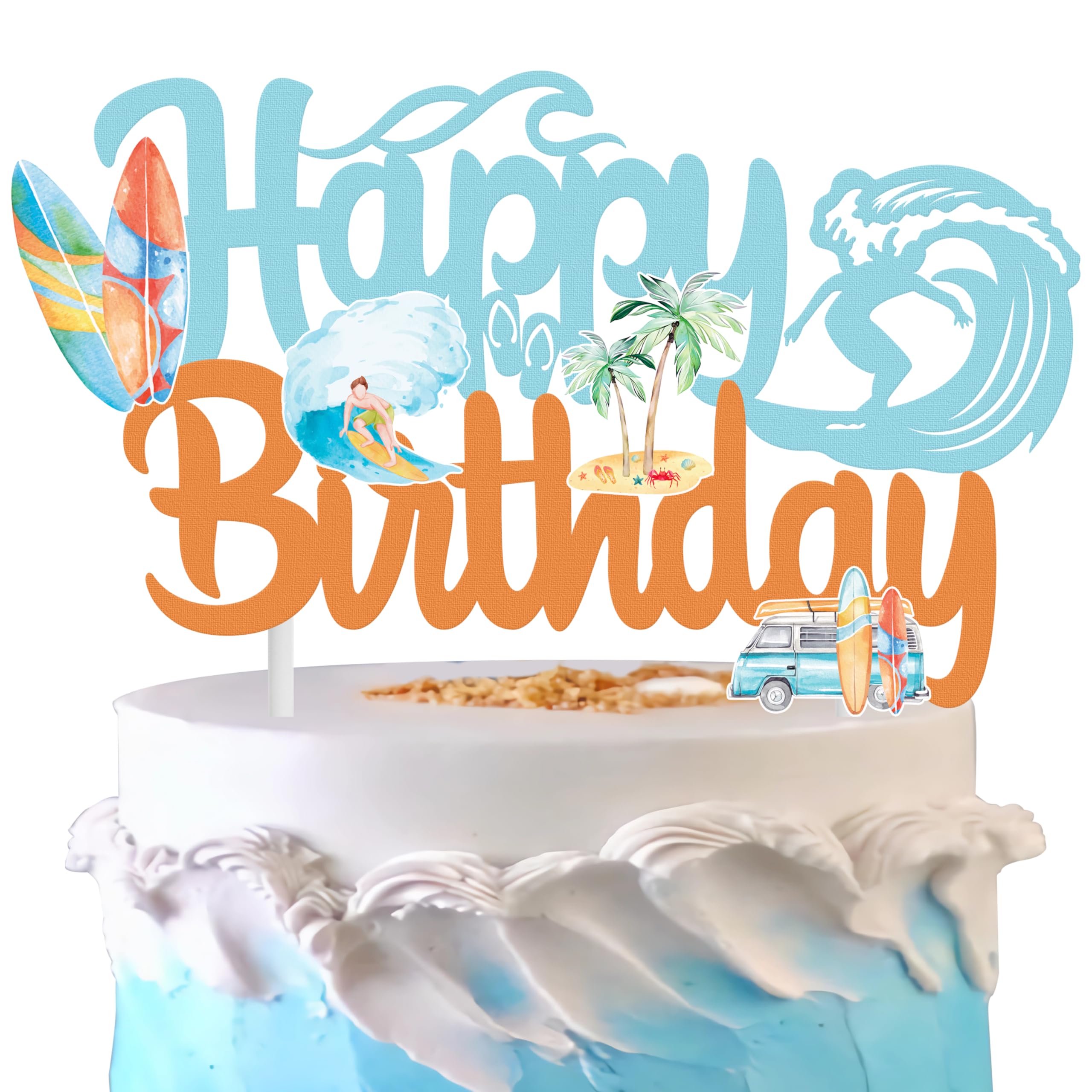 C L cooper life Surfing Happy Birthday Cake Topper Surfboard Cake Decor for Surf's Up Summer Hawaii Holiday Birthday Party Favor Supplies