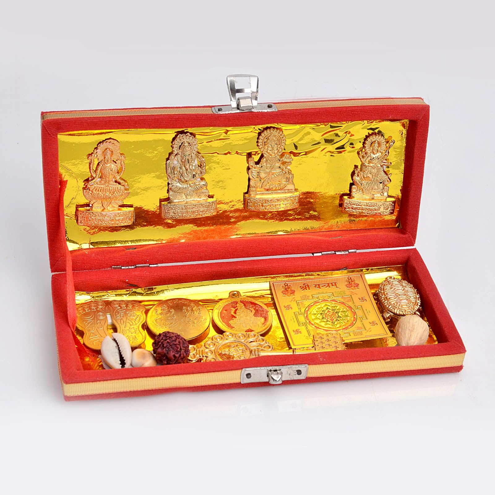 Sri Dhan Laxmi kuber Bhandari Maha Yantra for Wealth and Prosperity- Pooja & Gifts Set of 14 Items (8X 3 Inches) Metal Pack of 2