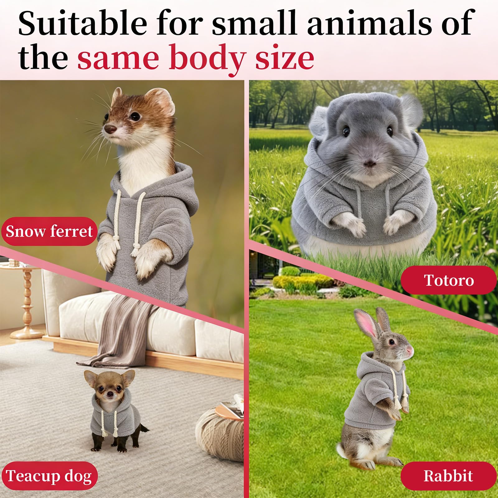 Ensemble vêtements et laisse pour furet, pull à capuche chaud avec harnais et laisse pour la promenade en plein air, vêtement confortable pour furets, chinchillas, petits animaux de compagnie, tenue