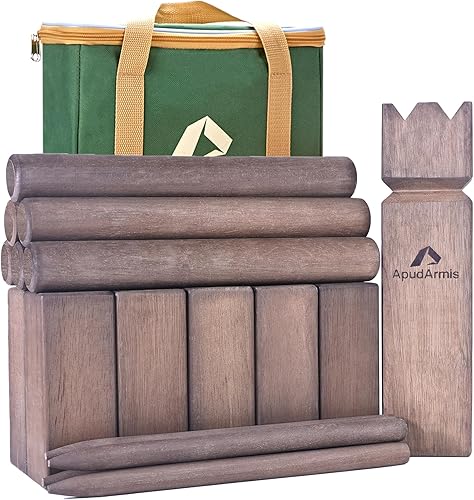 Miniatura 17 de ApudArmis Kubb Yard - Juego de ajedrez vikingo para exteriores con funda de transporte, juego de ajedrez vikingo de madera para patio trasero