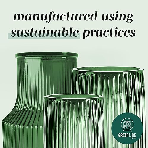 Miniatura 5 de Greenline Goods Florero acanalado grande y alto con parte superior más ancha - Jarrones de vidrio soplado a mano para flores, diseño acanalado y
