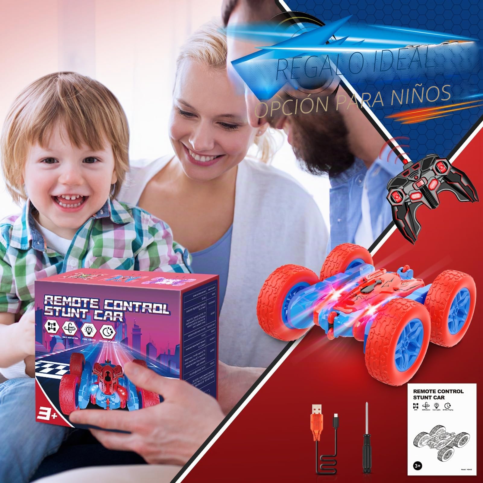 Dreamlandia Coche Teledirigido, Juguetes Niños 3-10 Años, Monster Truck Carro Telecomandado Criança 2.4Ghz con Luces, Regalo Niño 3 4 5 6 7 8 9 Años Cumpleaños