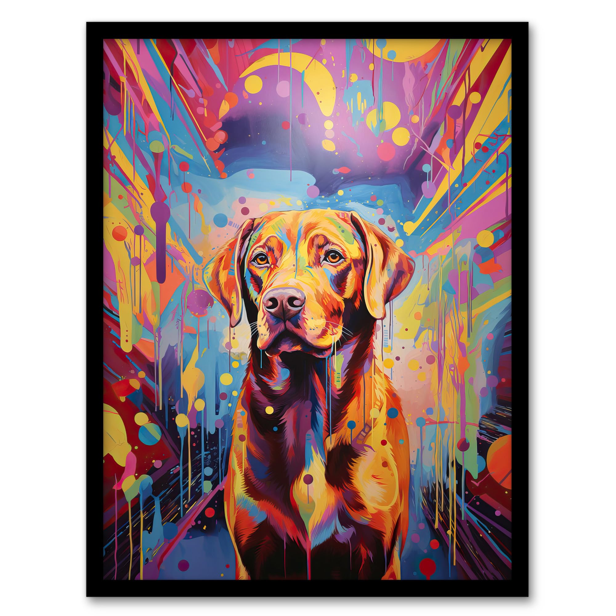 Artery8 Red Labrador Retriever Dog Lover Gift Pet Portrait Colourful Neon Artwork Painting Artwork Framed Wall Art Print 18X24 Inch