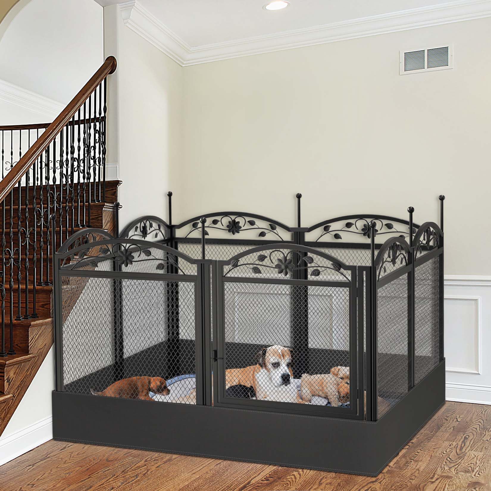 BingoPaw Parc Chien Intérieur XXL: Grand Enclos Chien Extérieur Pliable Caisse de Mise Bas avec Piquets de Fixation pour Chiens Chat Lapin 126x126x80cm