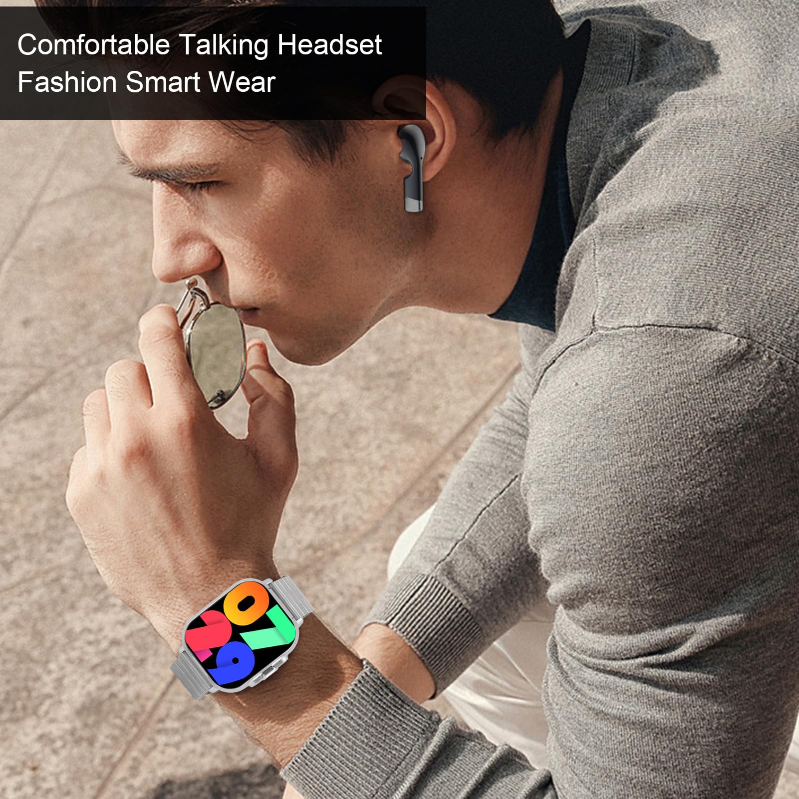 Montre Intelligente avec écouteurs, écran HD 2,01 pour Hommes et Femmes, Tracker d'activité étanche IP67, 100 + Mode Sport, Moniteur de Sommeil Fréquence Cardiaque, Podomètre pour Android et iOS