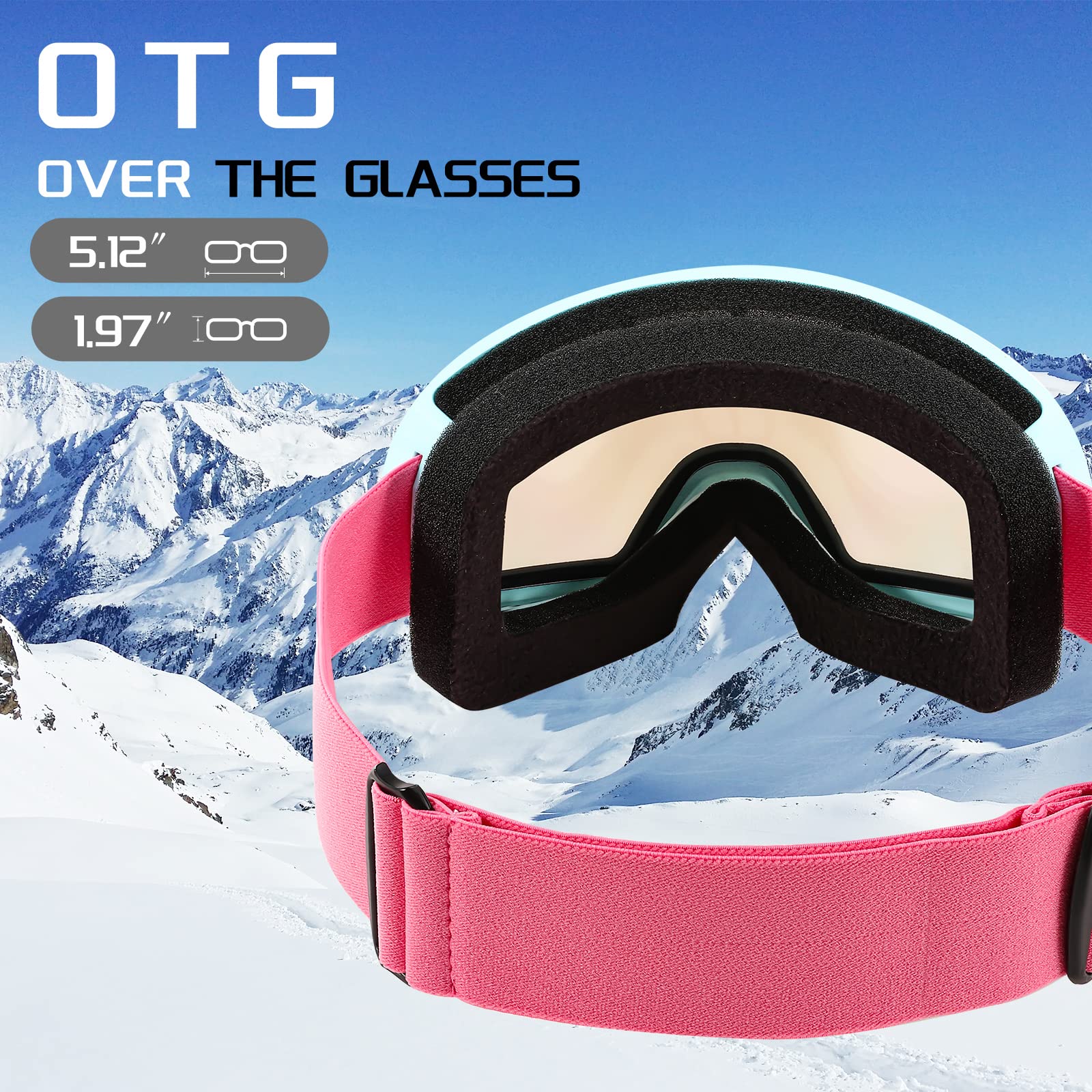 FEISEDY Goggles OTG - Over Glasses Motorcycle/Ski/Snowmobile Goggles for Men Women & Youth - 100% UV Protection B2960