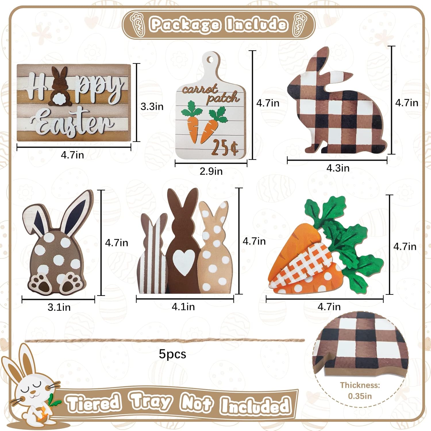 Easter Bunny Tiered Tray Decor, Farmhouse Tiered Tray Decorations, Happy Easter Bunny Carrots Buffalo Plaid Wooden Signs, Spring Rustic Rabbit Decor for Home Table Mantel Church Party - Image 3