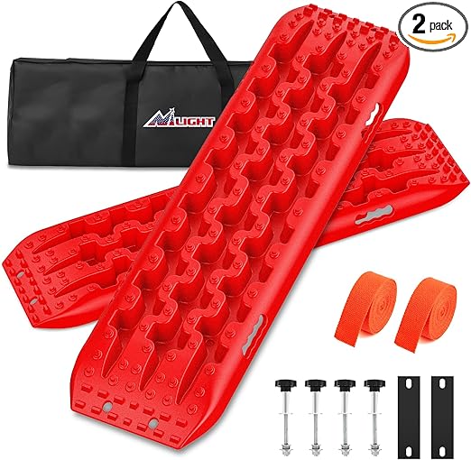 Nilight Recovery Off-road Traction Boards Emergency Tire Mats For 4WD 4X4 Mud Sand Snow with 2PCS Mounting kit Zipper Bag 2 leashes (Red)