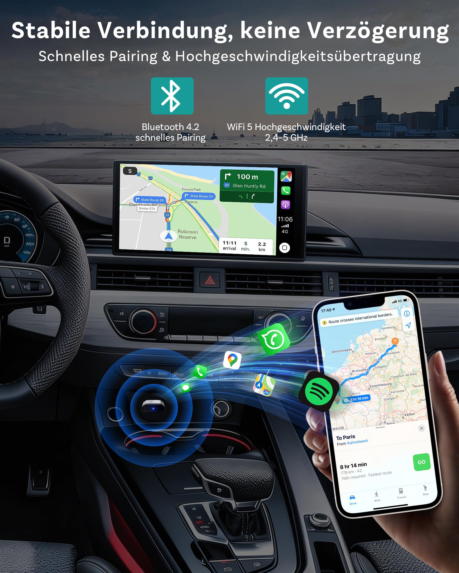 OTTOCAST Mini Nova 2026 Upgraded, Kabelloses CarPlay & Android Auto Adapter, Dual-Band WiFi, Bluetooth 5.0, Plug & Play USB, Für OEM Kabel-CarPlay Fahrzeuge ab 2016