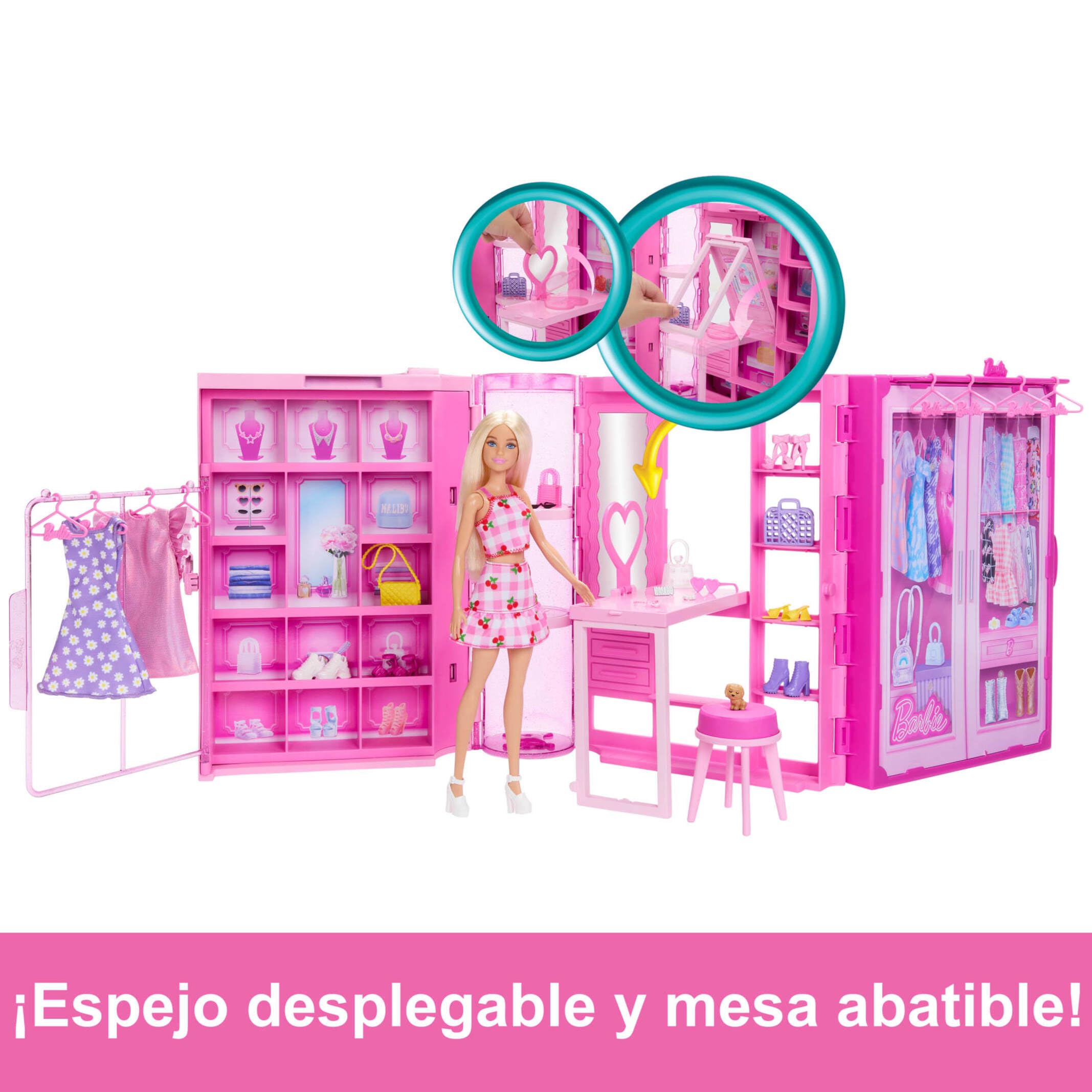 Barbie Dream Closet Muñeca Rubia con Armario de ensueño, Set de Juego con Ropa para muñecas, +25 Accesorios, Juguete +3 años (HXD58)