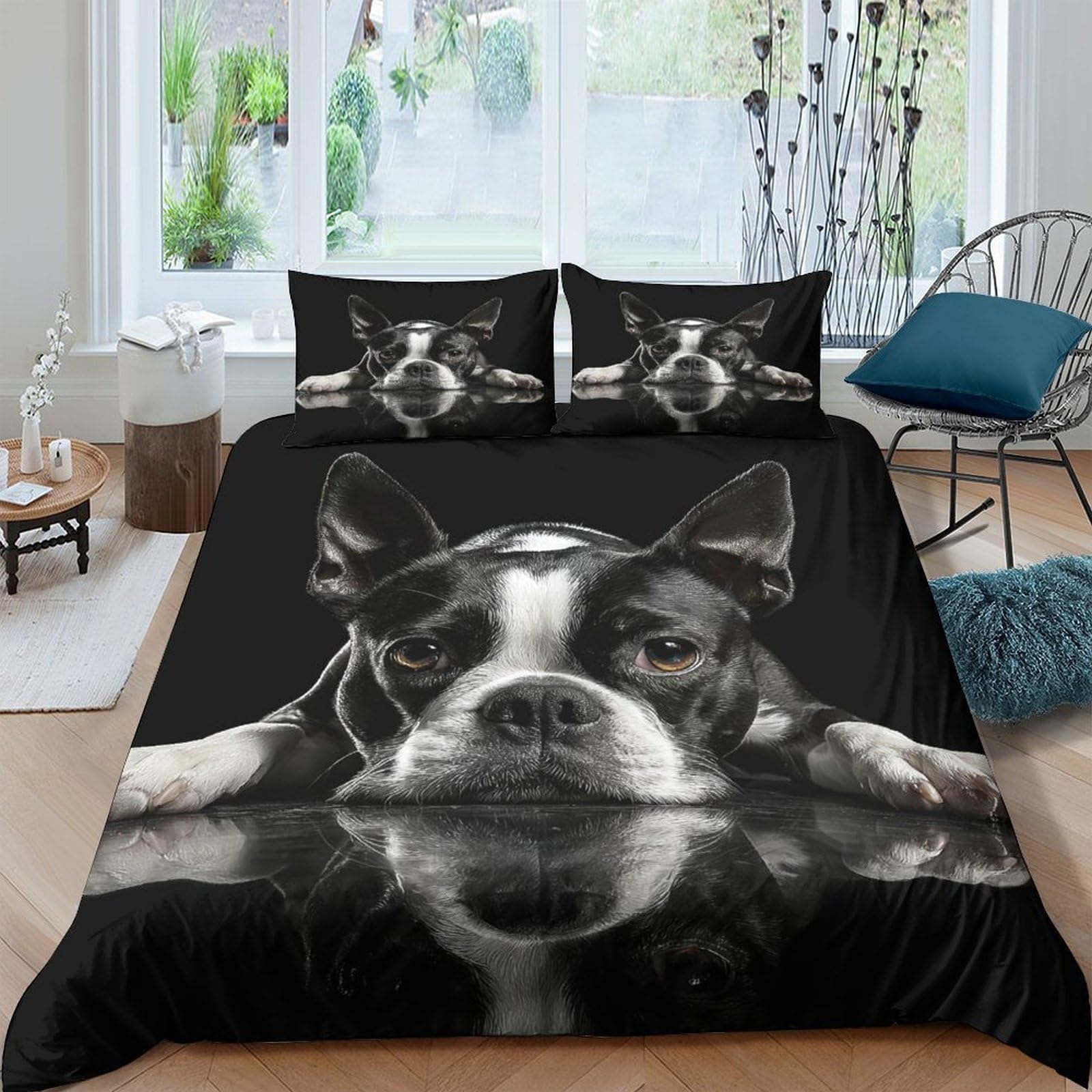 Ctjqhvkz Style-1 3D Printed Boston Terrier Fitted Sheet Microfiber Soft Black White Dog Bed Cover For Bedroom Dorm Protection Decor Single（135X200cm）