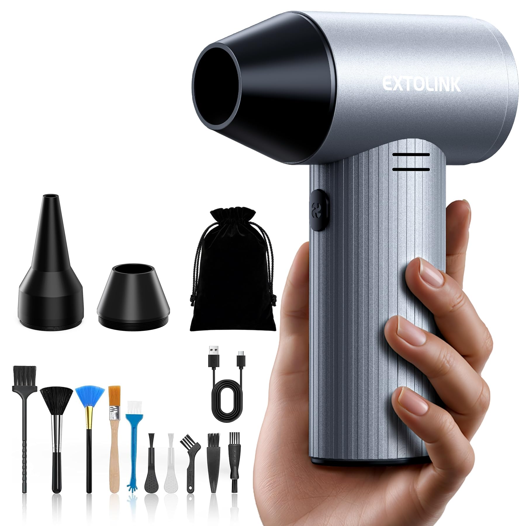 Elektrische Staubgebläse 330,000 U/min Druckluftspray mit 3-Speed TurboJet Mode, 7500mAh Akku & PC Cleaning Druckluft Kit, Compressed Air Duster für Desktop, PC, Tastatur, Laptop, Car