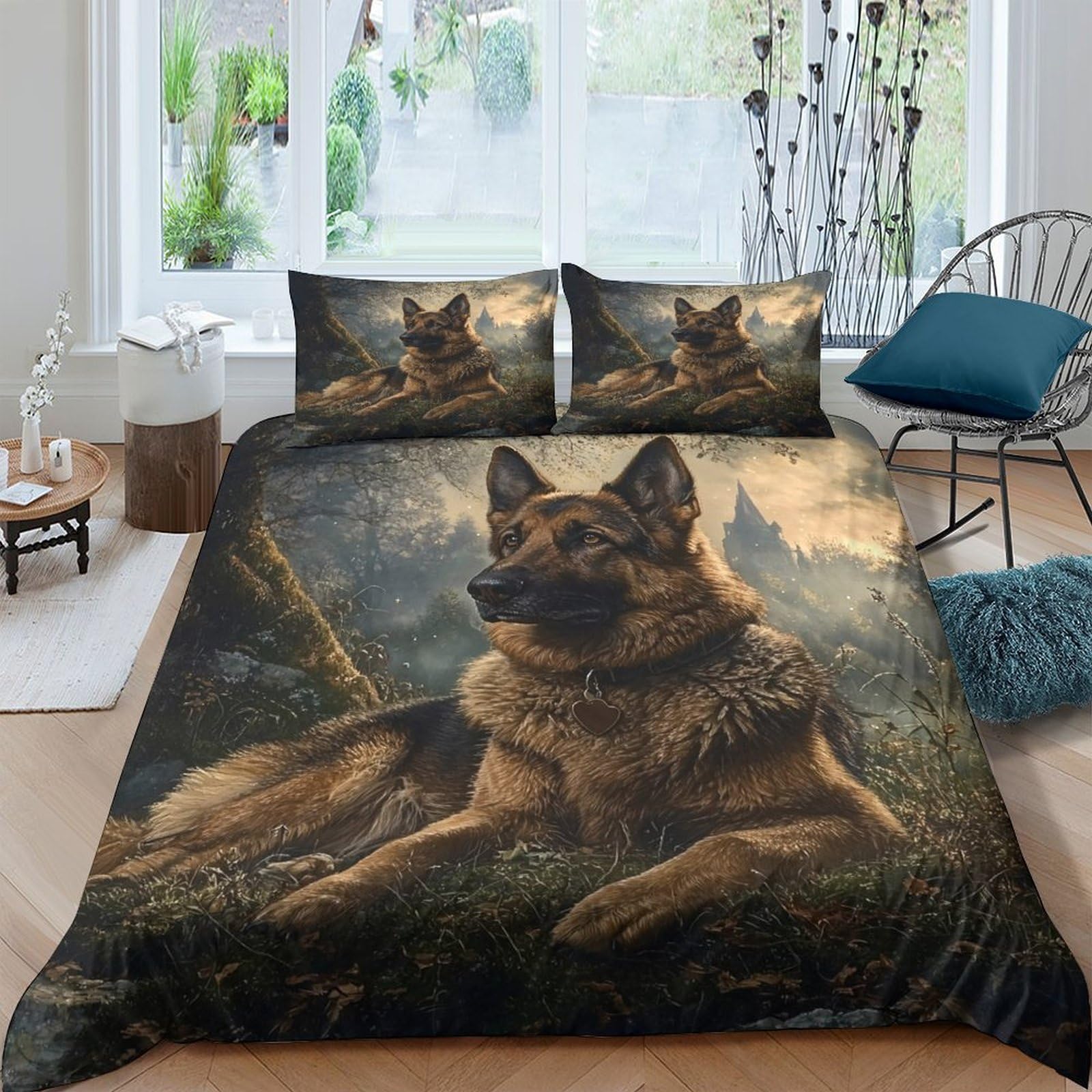 Ctjqhvkz Style-6 3D Printed German Shepherd Dog Fitted Sheet Microfiber Soft Brown Forest Mattress Cover For Bedroom Home Decor Single（135X200cm）