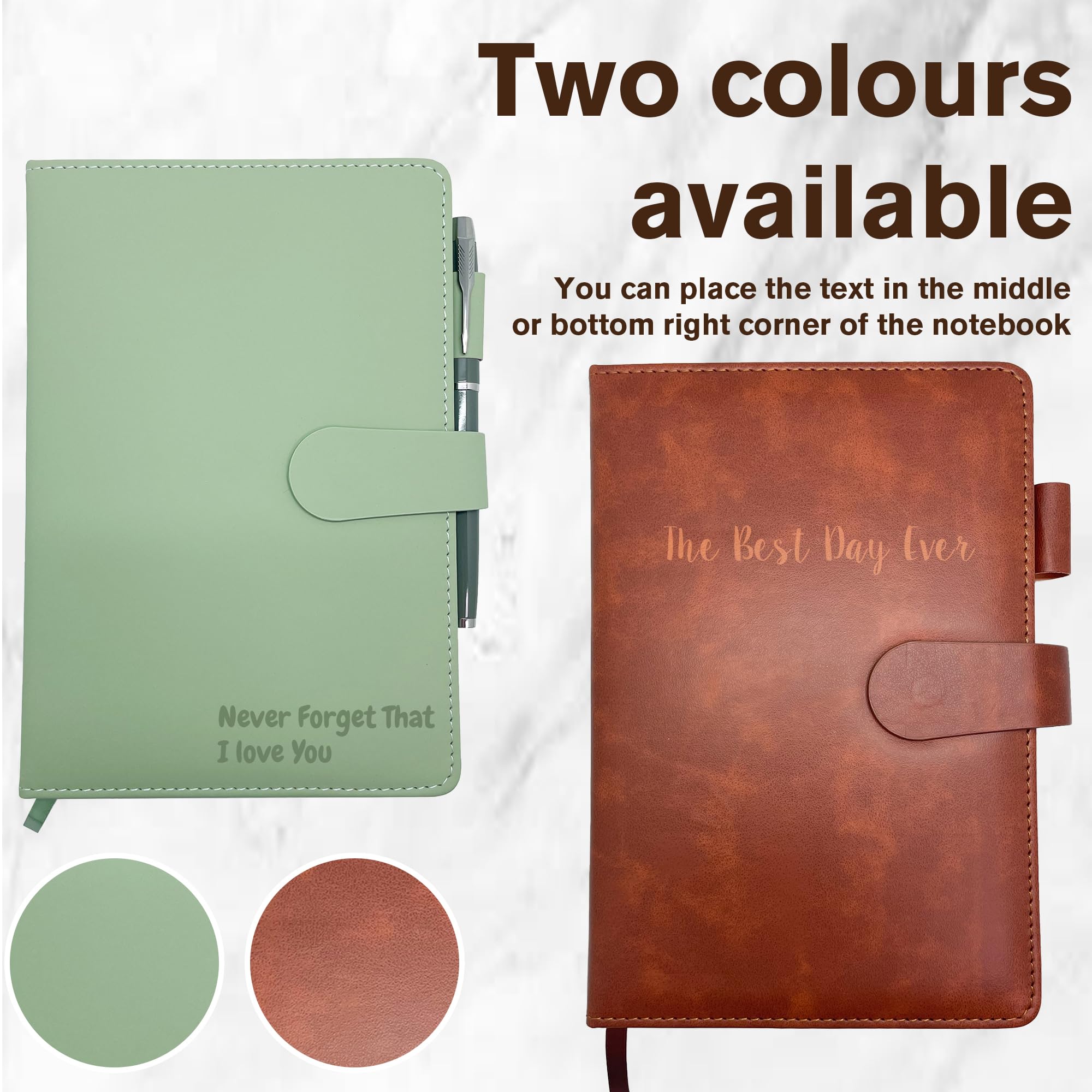 Personalized Notebook with Pen and Gift Box, Custom Text Leather Journal, Gifts for Women Men, Engraved Journals To Write In, Birthday, Best Friend, Mom, Sister, Corporate, Business Gift (Text-Brown)