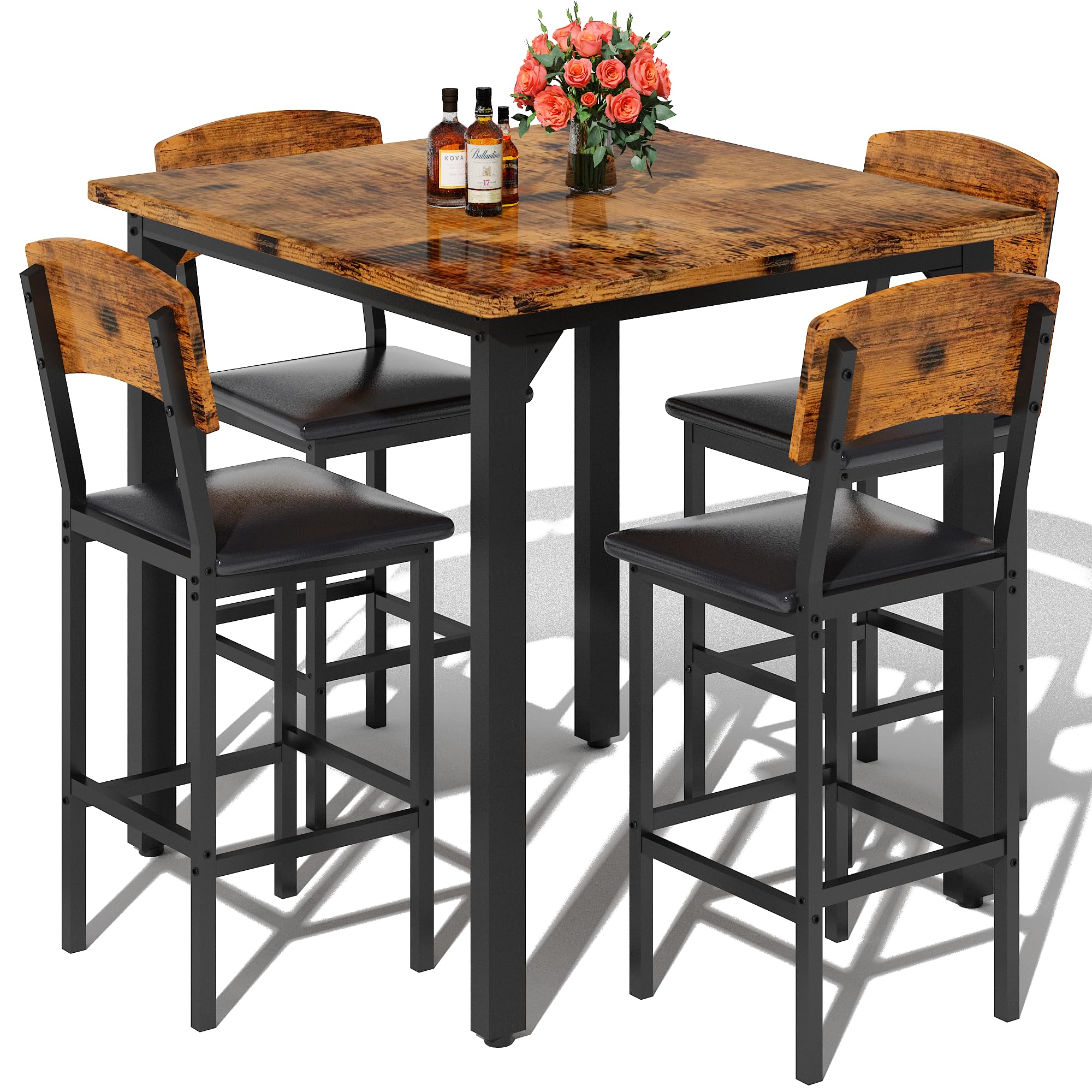 AWQM 5-Piece Dining Table Set Walnut