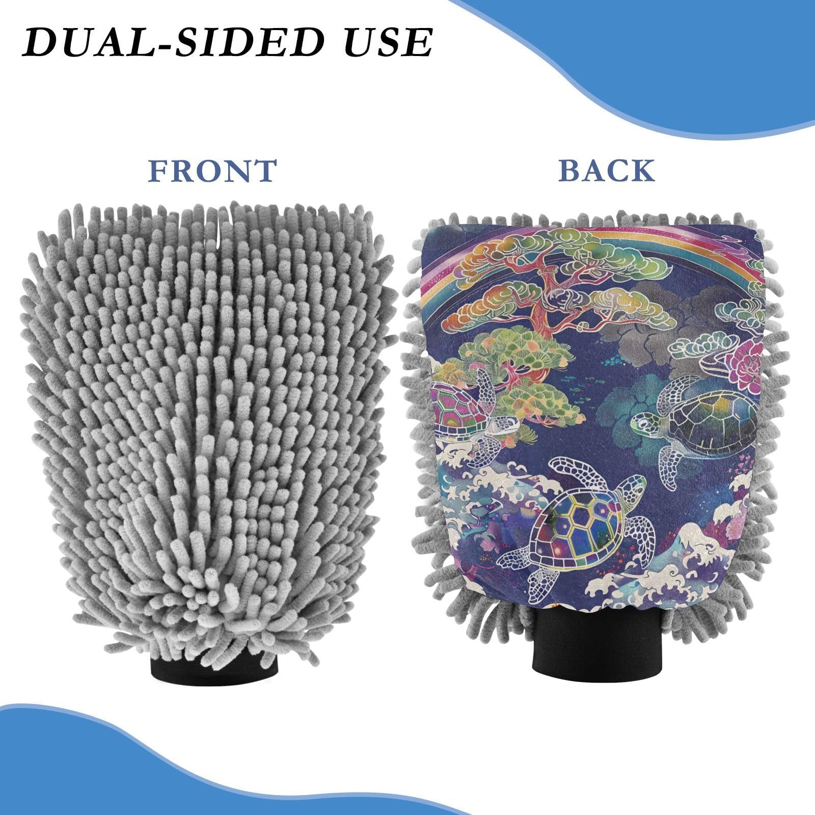 IOACIY Absorbent Microfiber Car Wash Drying Mitts, 2 Pack, Scratch-Free & Lint-Free, Rich Foam, Highly Absorbent, Double Sided, Wash Mitt Perfect for Car Washing, M, Sea Turtle (2)