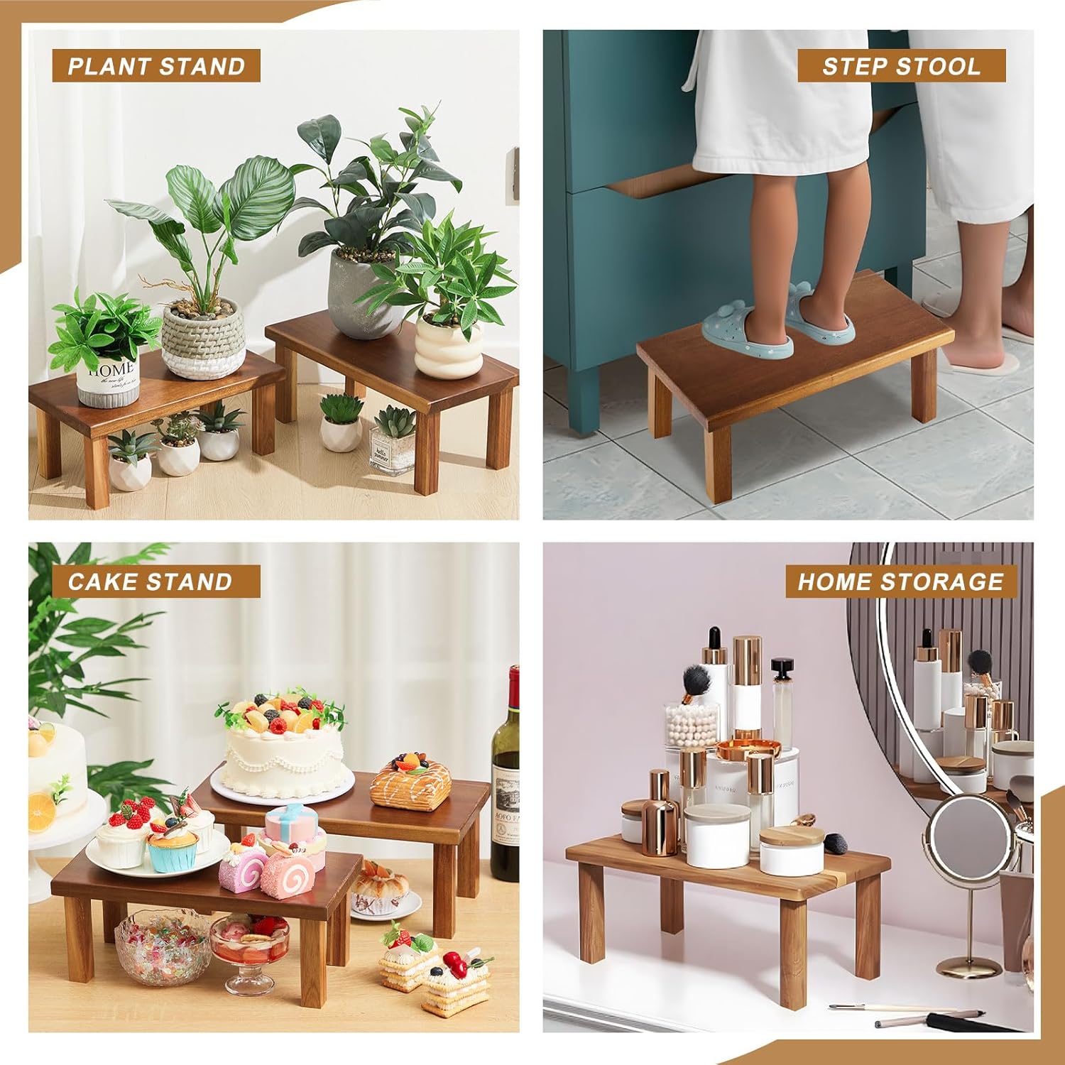 RattanView 2 Pcs Extra Large 15 Inches 14 Inches Acacia Wooden Riser Wooden Countertop Organizer Display Shelf for Top of Desk Home Office Bathroom Coffee Table Display Stand