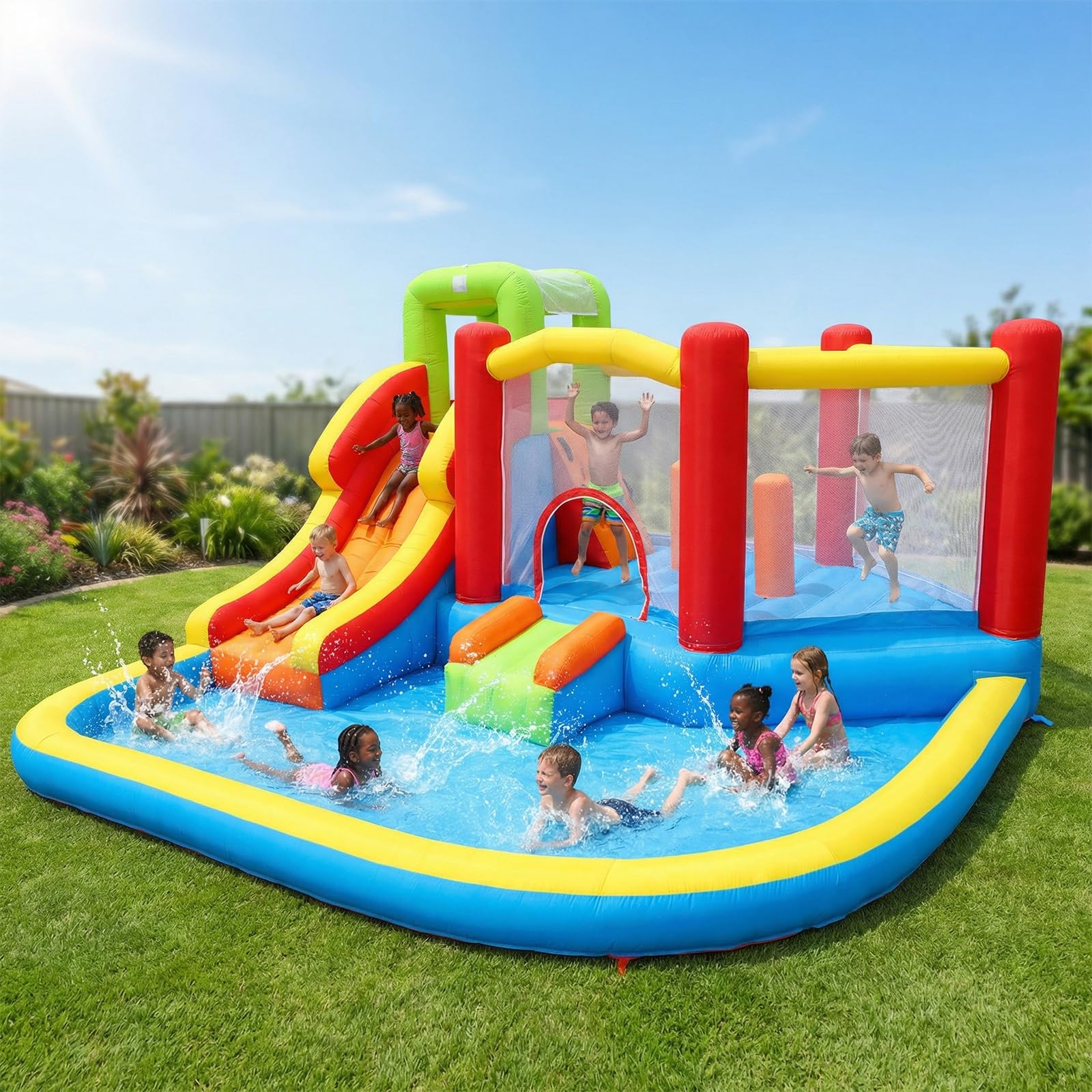 Photo 1 of Bounce House Inflatable Bouncy Castle with Blower Large Bouncy Area Ball Pit for Kids,Blow Up Jump House for Backyard Indoor Outdoor Use (WB)