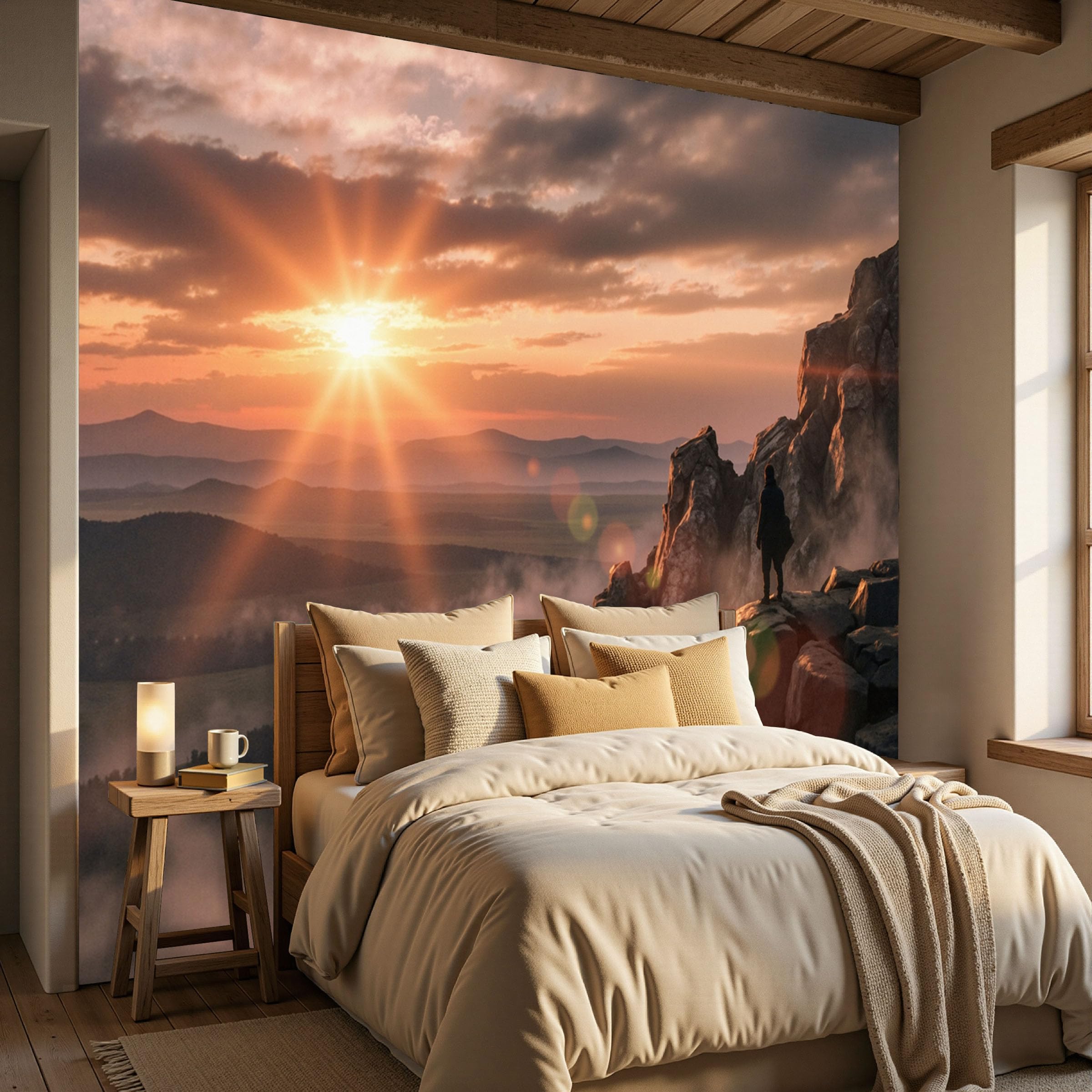 Carta da Parati Paesaggi Soleggiati 250Lx175A cm, Fotomurali Fotografia Di Scogliere Decorazioni Parete, Tessuto di Seta Murale per Camera Letto, Soggiorno, Ufficio, TV Sfondo