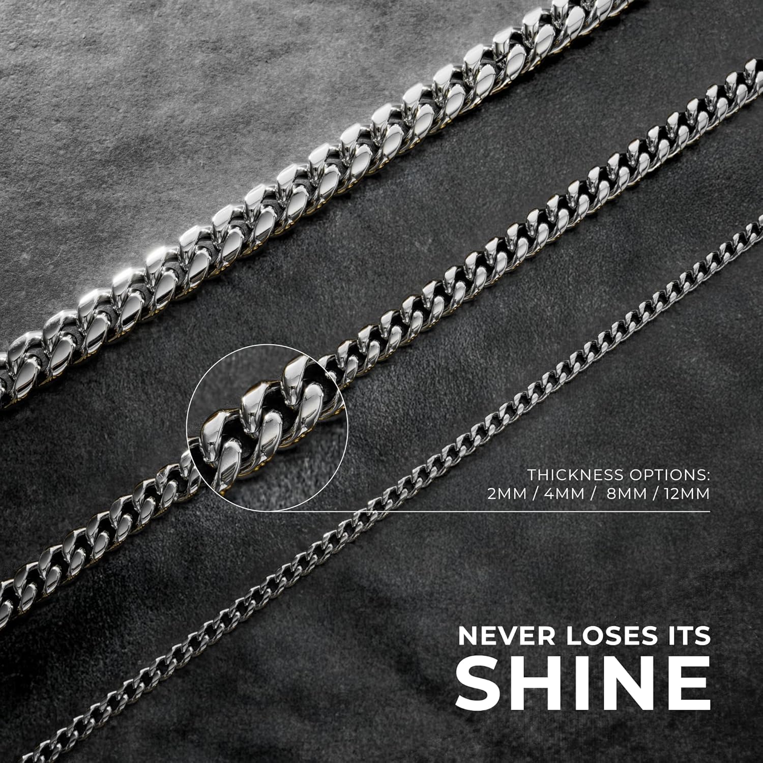 CRAFTD - Silver Cuban Link Chain - Durable Rhodium & 316L Stainless Steel - Waterproof, Heat & Sweat Resistant - Gifts for Men - Men's Jewelry - Image 5