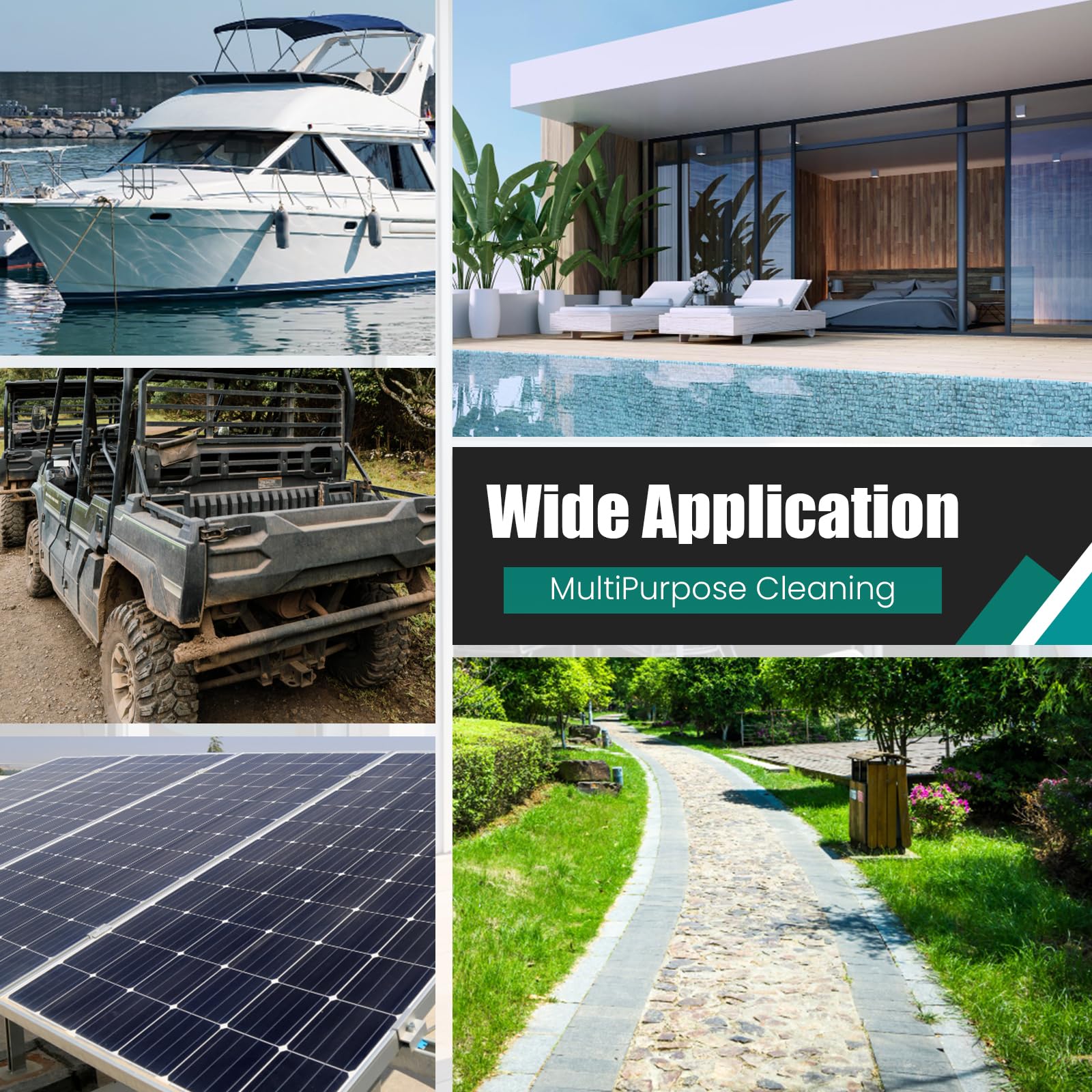 Outdoor-Wasserschiebe-Besen, grüne Borsten für weiche Reinigung, Autowäsche, Solarpanel, schwarz, für harte Böden, saubere Teleskopstange von 89,9 cm bis 194,8 cm, Wasserhahn anschließen