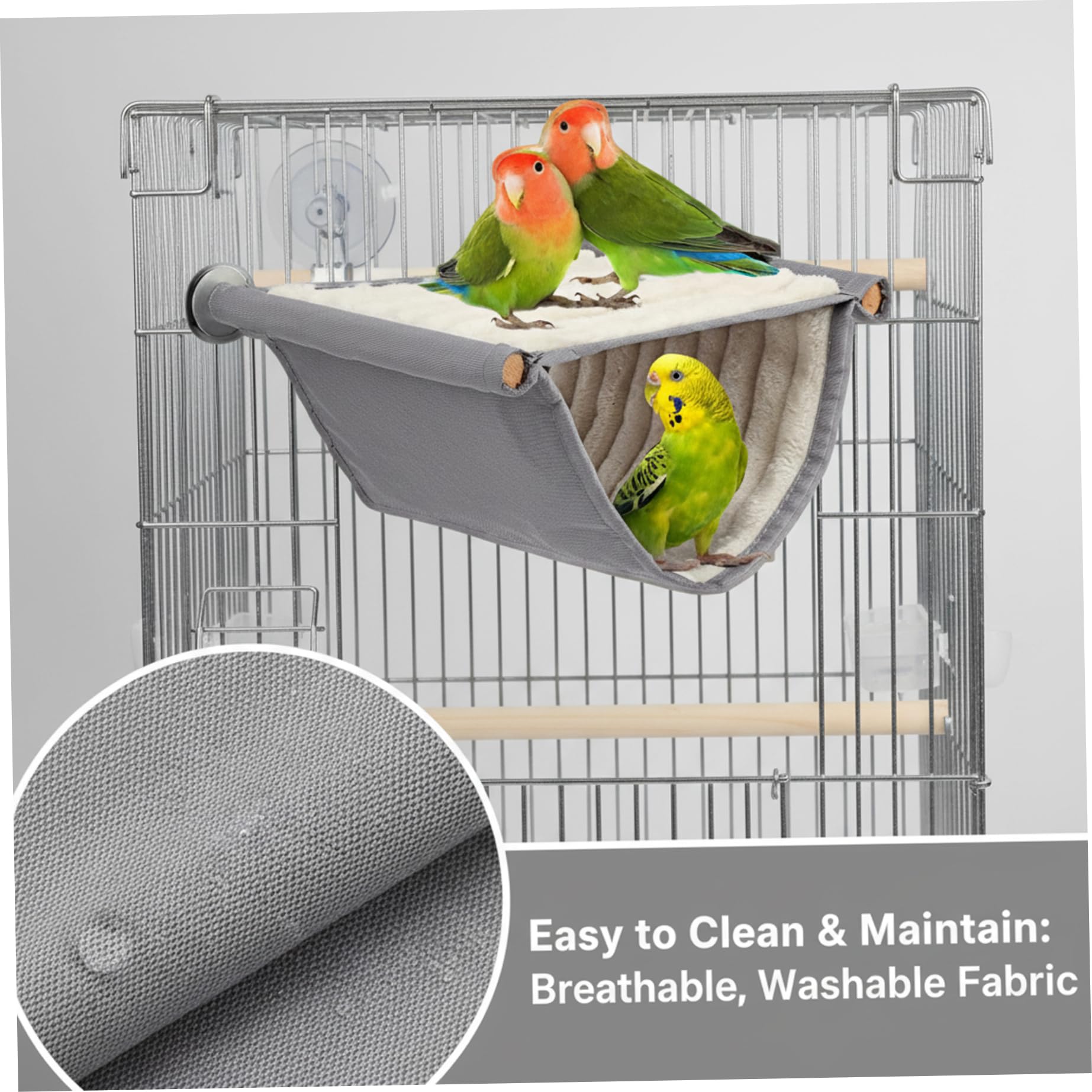 Vogelbett für Käfig | Vogelbett für Käfig, hängendes Sittichnest, winterwarme Sitzstange für Sittiche, Wellensittiche, Nymphensittiche, Unzertrennliche, Kakadus, Finken, Grau