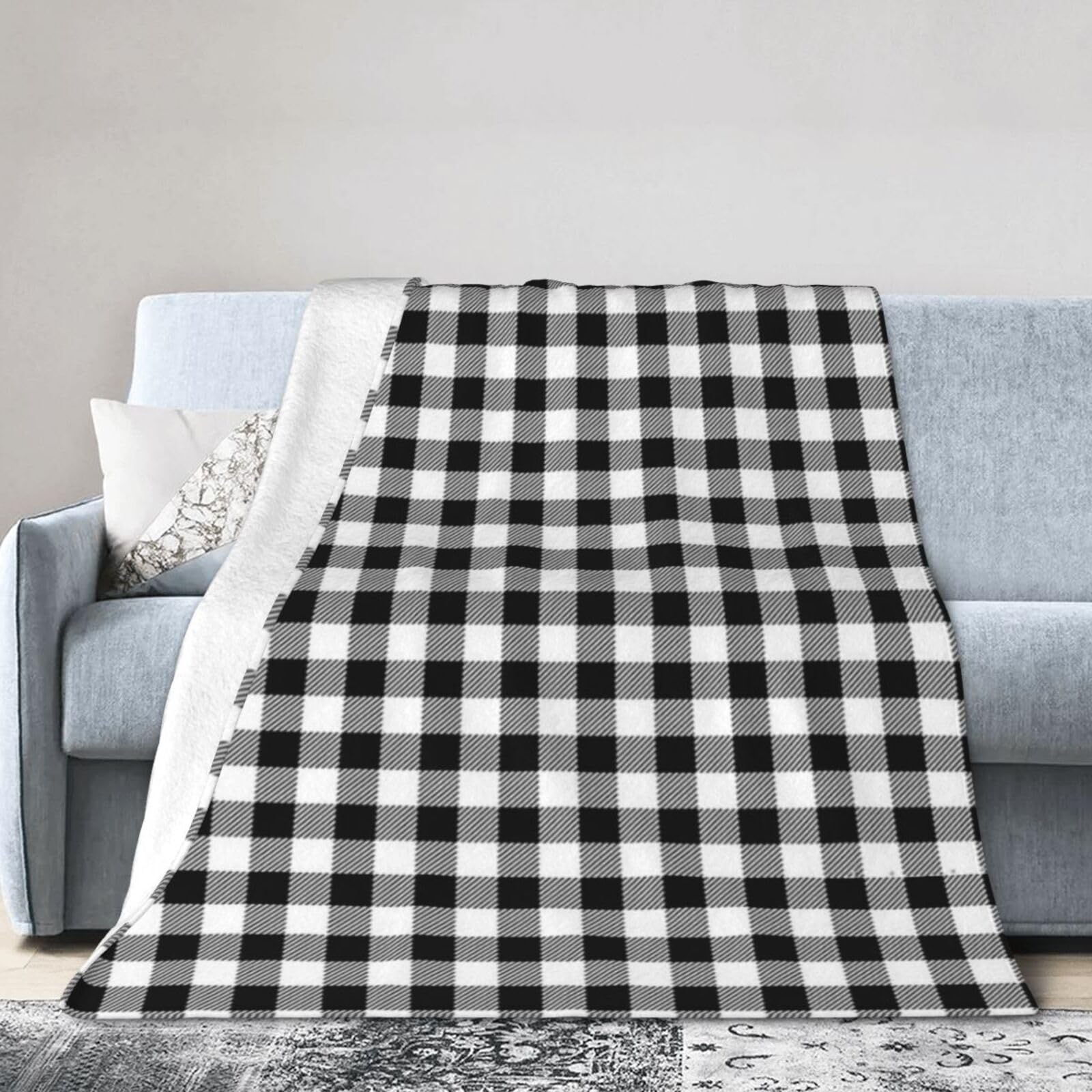 ERTDFXCV Whiteblack Plaid Blanket 50"x40"