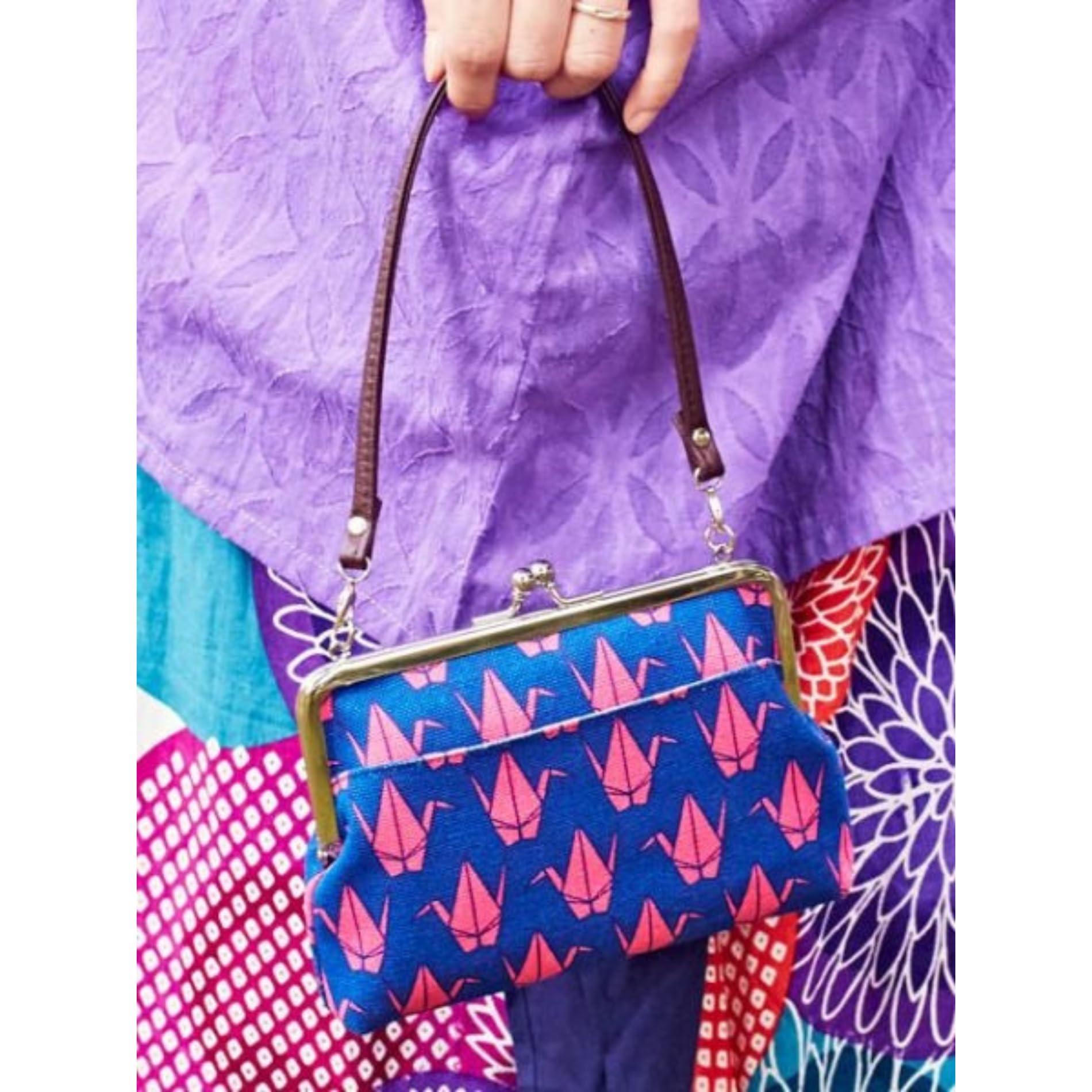 [??? Kaya] Retro Gamaguchi with Strap - Purse with Clasp/Japanese Retro Purse Partition Classical Coin Case Strap attached 7JMP0210 Origami Crane