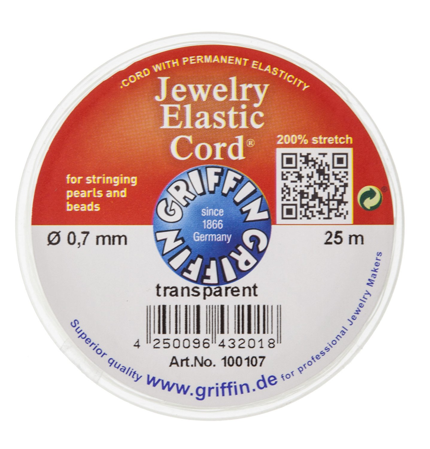 Griffin Elastic Beading Cord, Clear, 0.7 Millimeters, 25 Meters | BDC-476.00 - Image 3